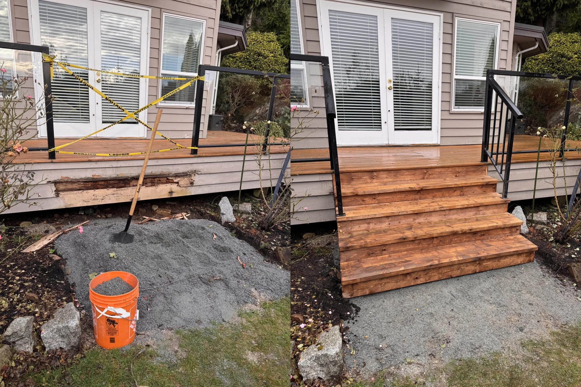 Deck stairs before and after repair