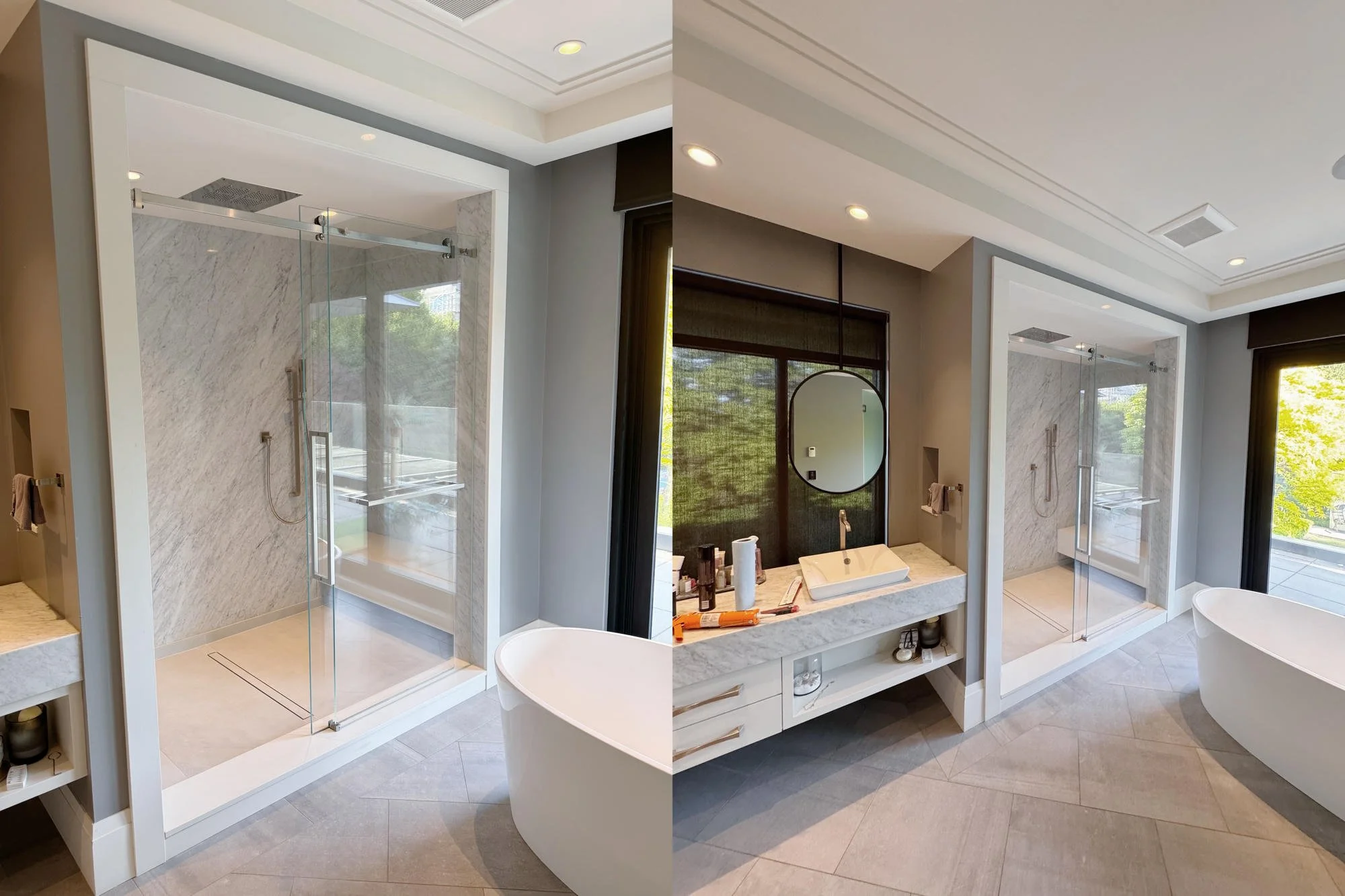 Luxury bathroom views side by side