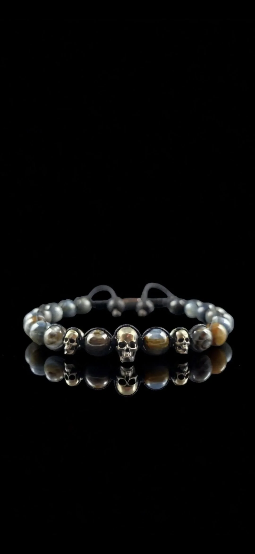 South African Kyanite Skull & Stone Bracelet Pair (8mm)