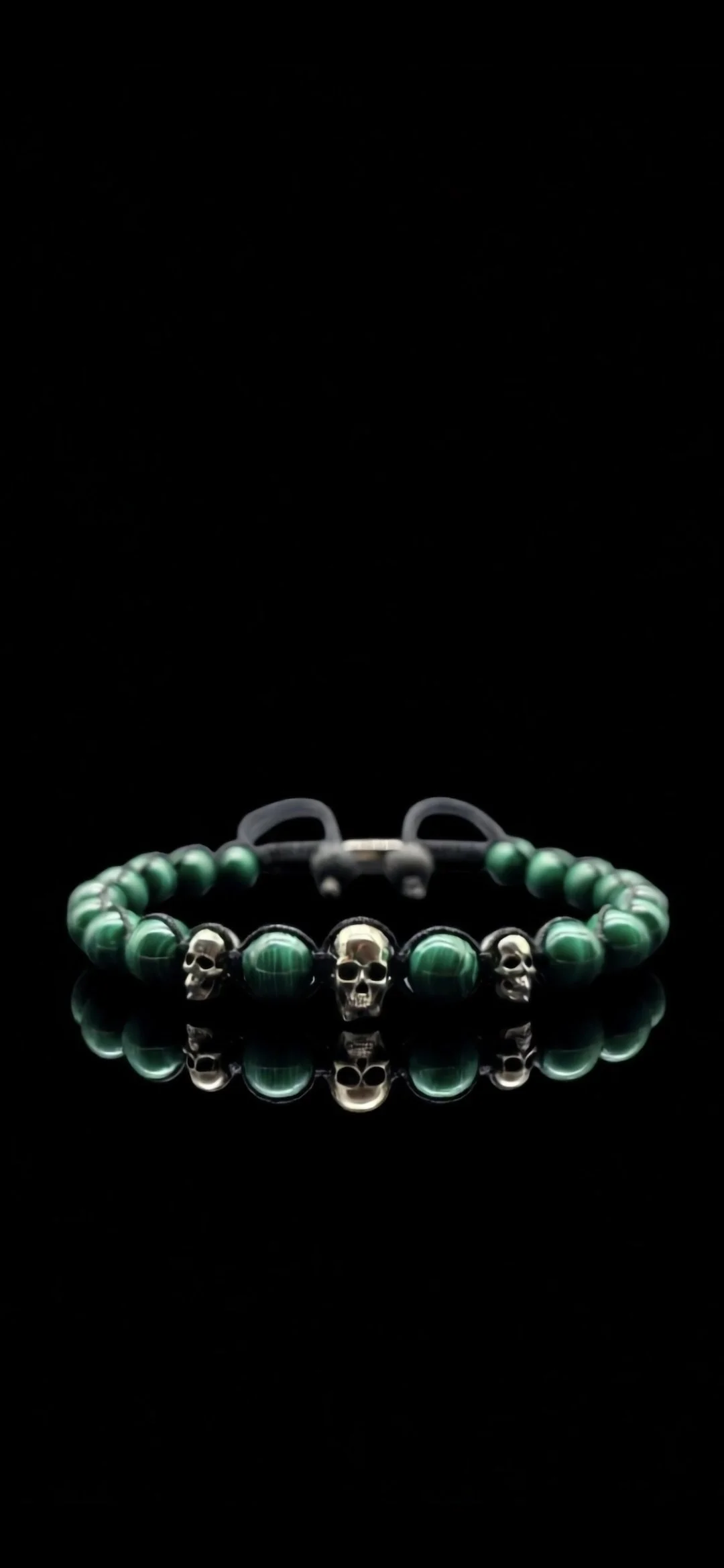 Malachite Skull & Stone Bracelet Pair (8mm)