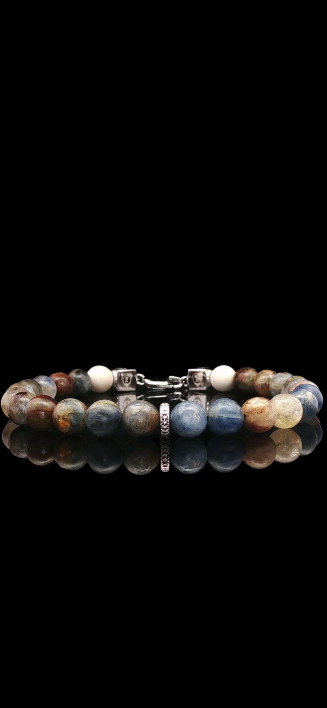 Sunset Blue Kyanite/Ivory Jade Sterling Silver Bracelet (8mm)