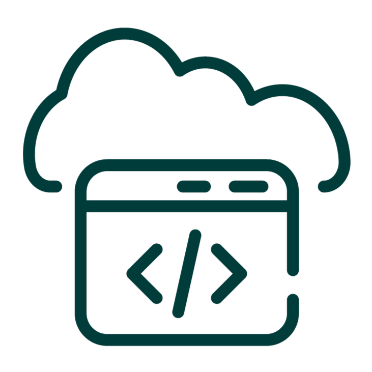 Icon of a cloud with a coding window showing HTML tags, representing cloud coding or programming.