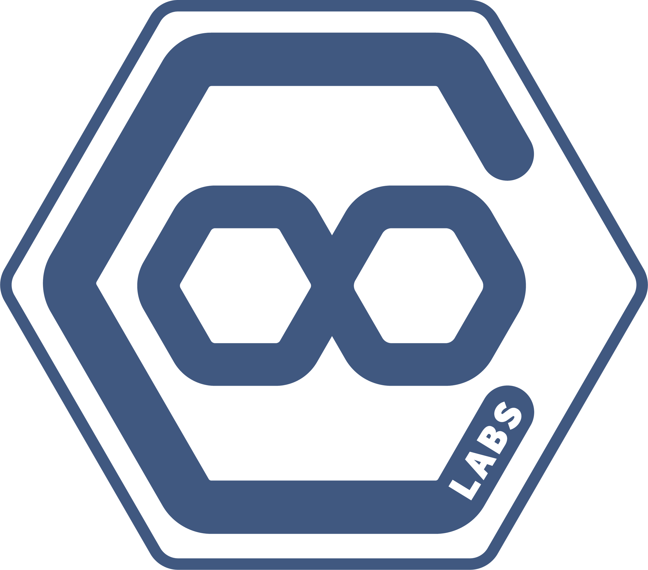 A hexagonal lab logo with a stylized infinity symbol made of two interconnected hexagons, with the word "LABS" written vertically in the lower right corner.
