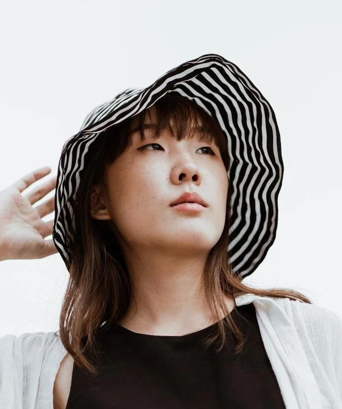 woman striped hat