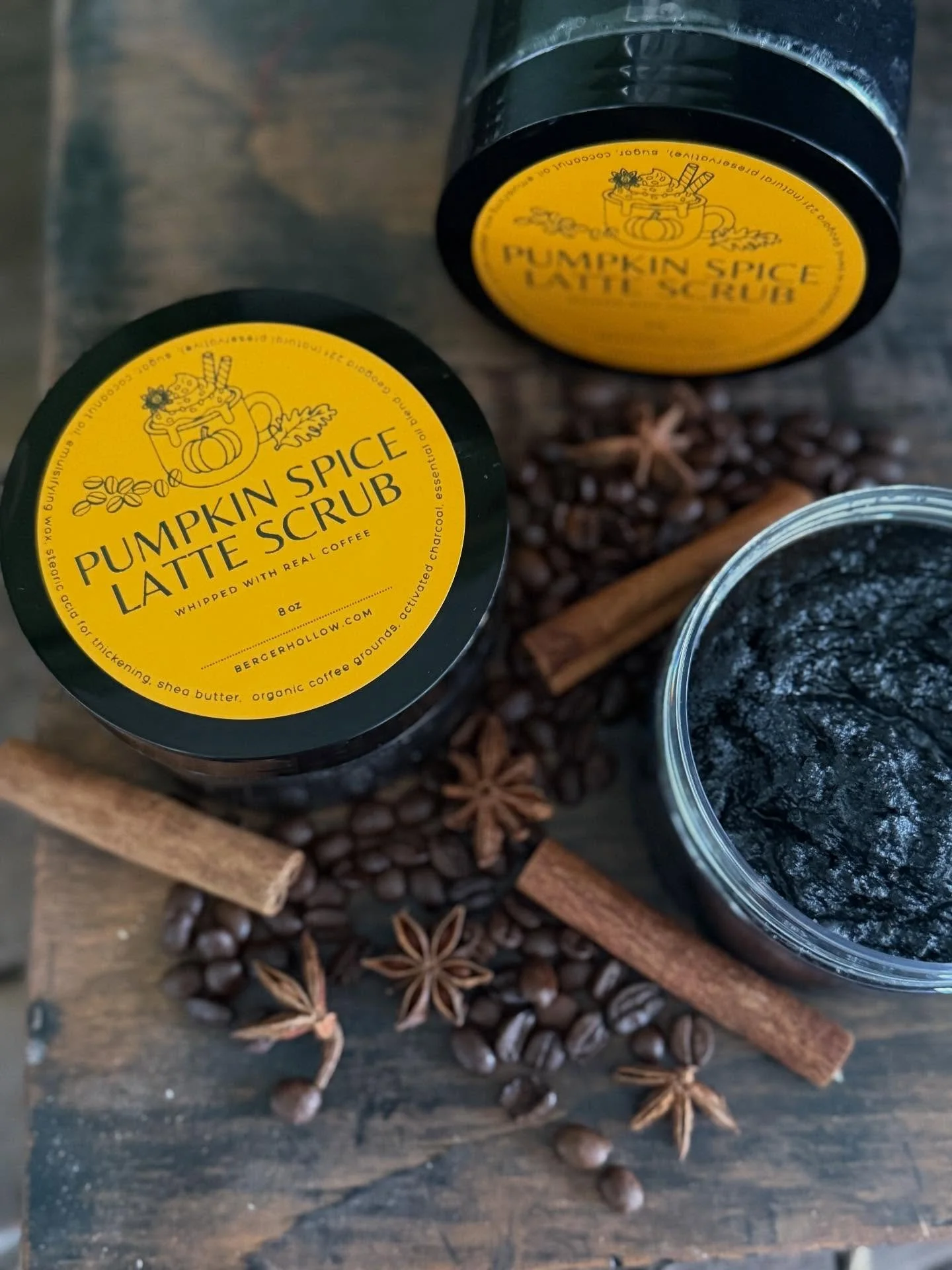 🎃Happy Fall yall!🎃

This spooky yummy scrub will be available Saturday at Buttinhead Farms for their Harvest Moon Festival from 1-8pm! Don&rsquo;t miss it! Made with real coffee and black charcoal, this scrub exfoliates and moisturizes! 

Also avai