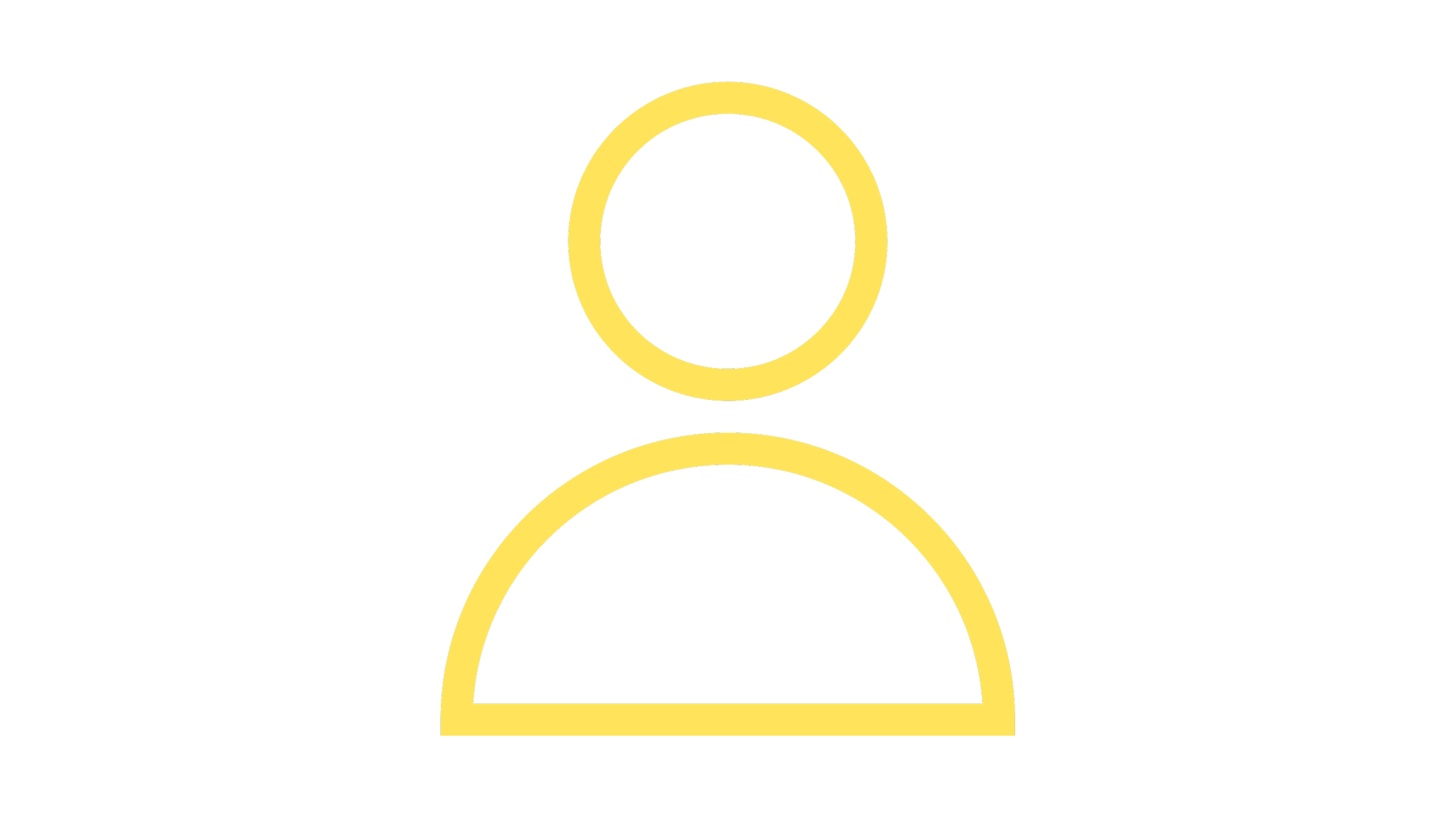 Simplified illustration of a person with a circular head and semi-circular shoulders, outlined in yellow on a black background.