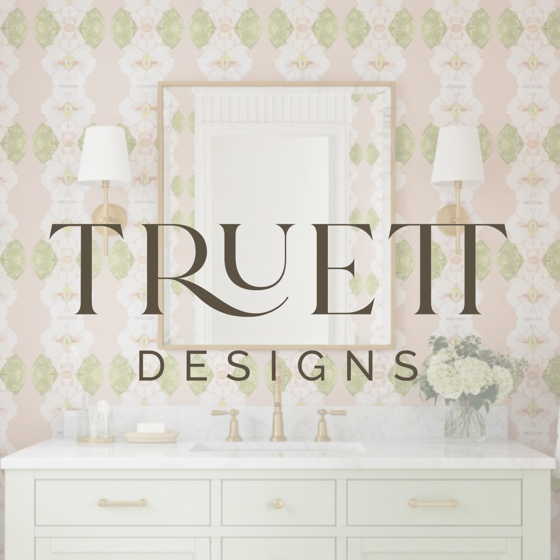 Two decorative pillows with floral patterns, featuring the "Truett Designs" logo overlay.