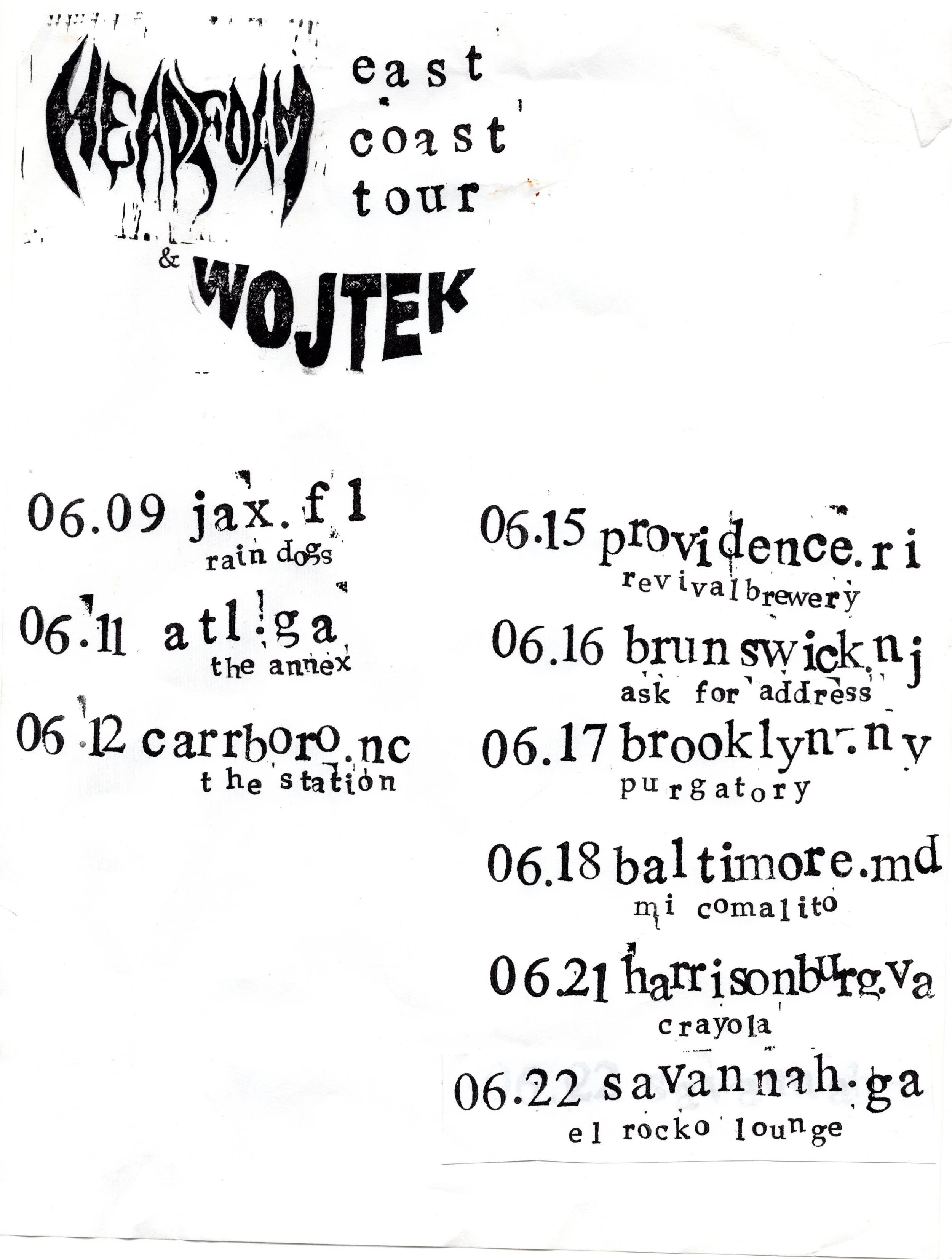 Headfoam/Wojtek tour flyer sal made 