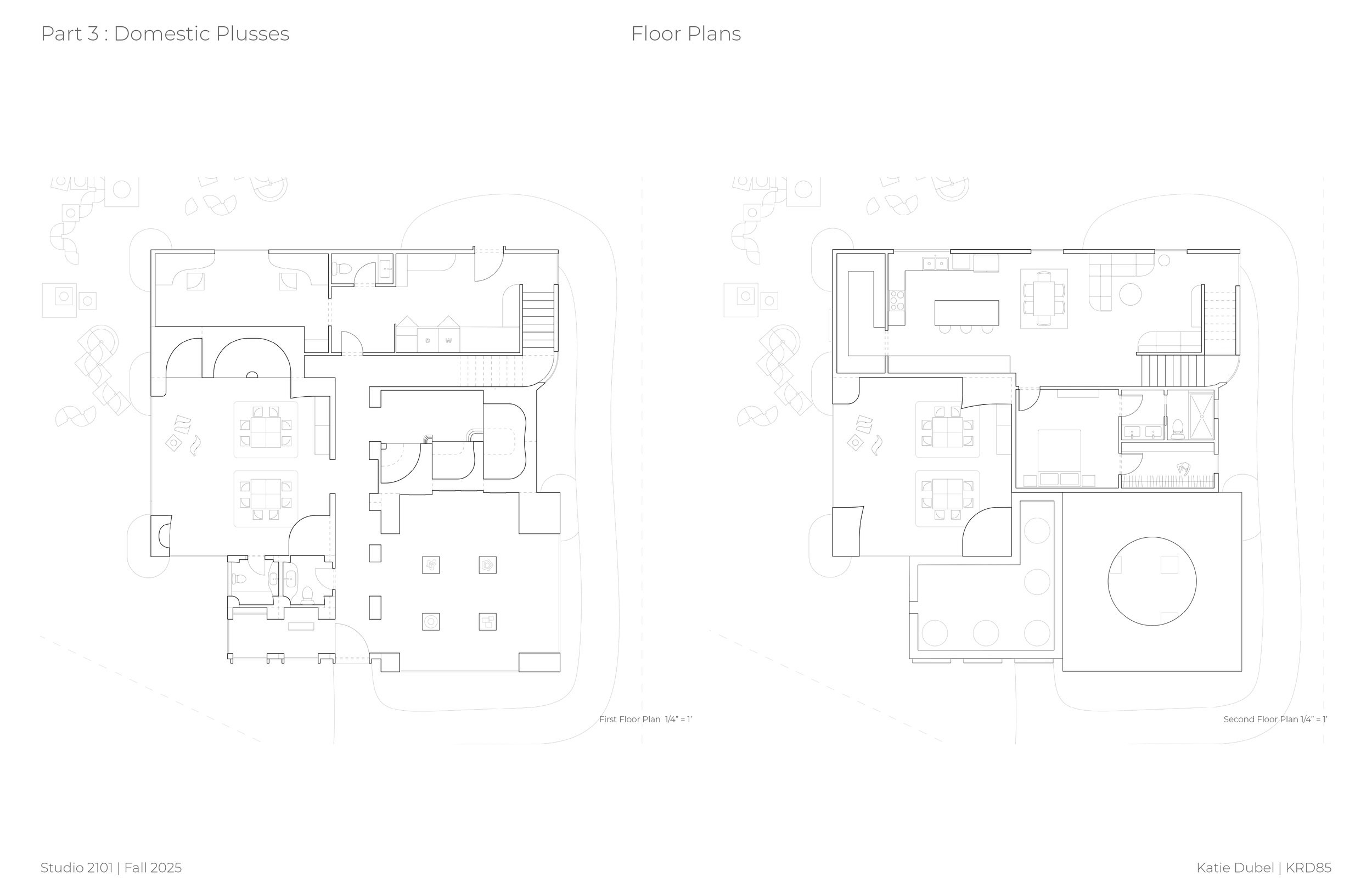 Line drawing of a two-story house floor plan showing rooms, walls, doors, and stairs for both the first and second floors.