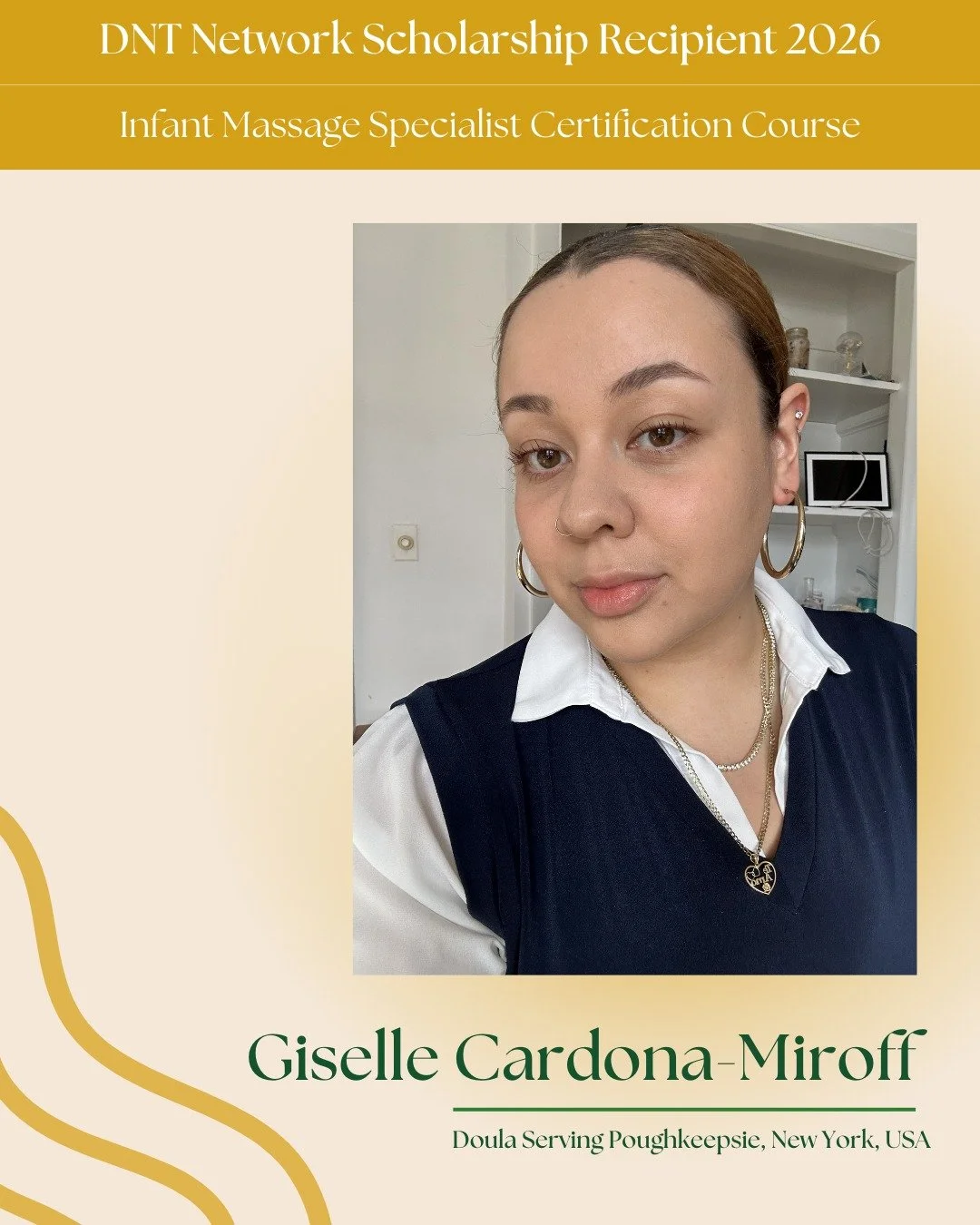 🎉 We&rsquo;re excited to announce Giselle Cardona-Miroff as a DNT Network Scholarship Recipient 2025 for the Infant Massage Specialist Certification Course! @gisellethedoula 

Based in Poughkeepsie, New York, Giselle is a dedicated birth doula who b