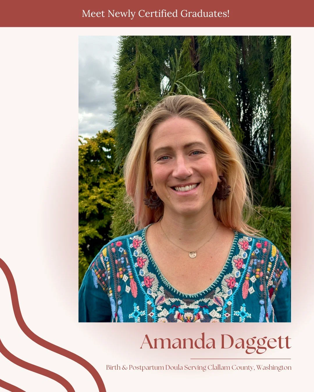 We&rsquo;re proud to celebrate Amanda Daggett, now a certified Birth &amp; Postpartum Doula serving families in Clallam County, Washington. Amanda walks alongside parents from pregnancy through the early postpartum weeks &mdash; offering calm guidanc