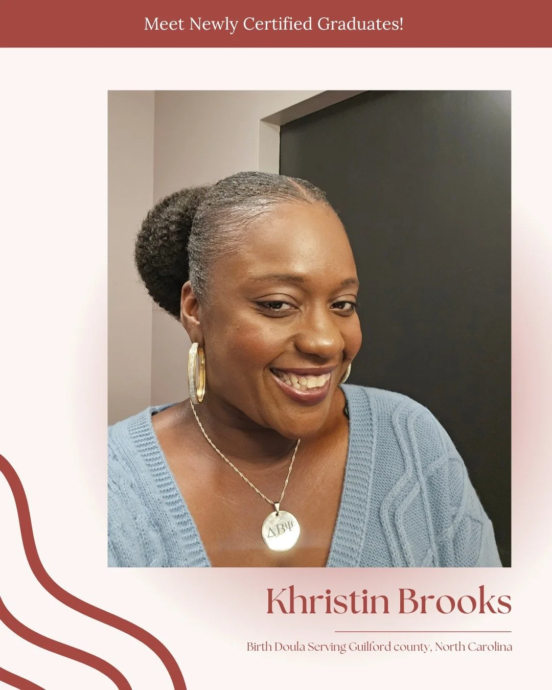 We&rsquo;re proud to celebrate Khristin Brooks, now a certified Birth Doula serving families in Guilford County, North Carolina. Khristin brings warmth, advocacy, and unwavering presence into the birth space &mdash; helping parents feel seen, informe