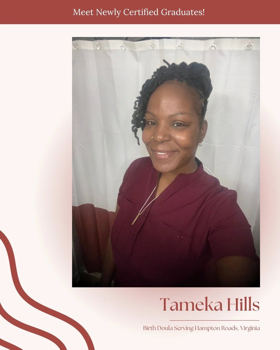 We&rsquo;re happy to celebrate Tameka Hills, now a certified Birth Doula serving families in Hampton Roads, Virginia. Tameka is stepping into this work ready to support parents with care, encouragement, and a steady presence during one of the biggest