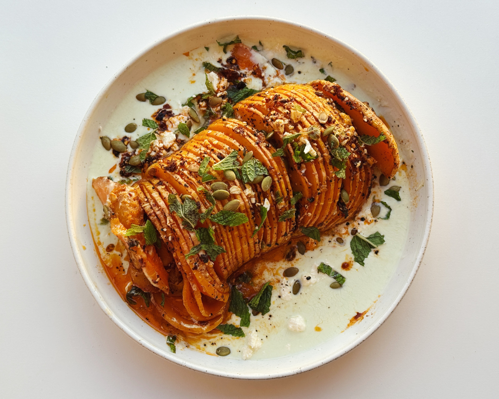Hasselback Roast Pumpkin with Chilli Crisp