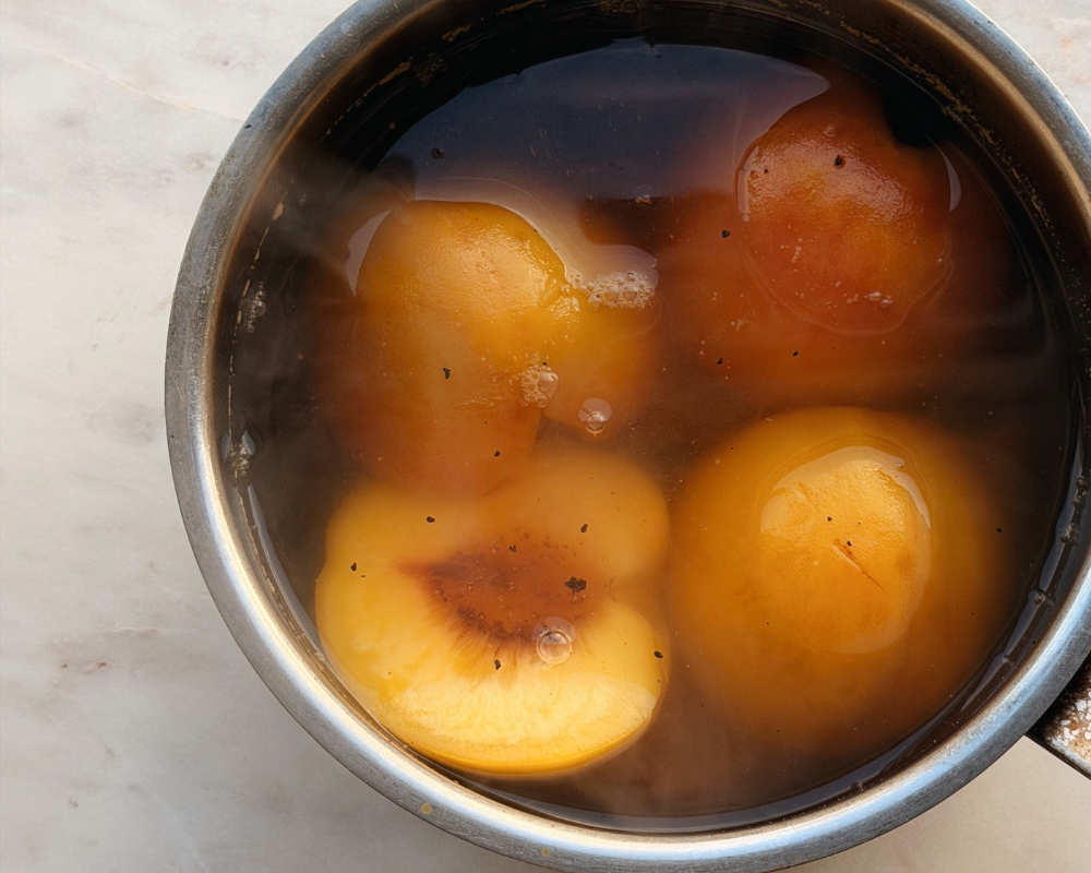  Honey poached peaches in vanilla, cinnamon and honey syrup 