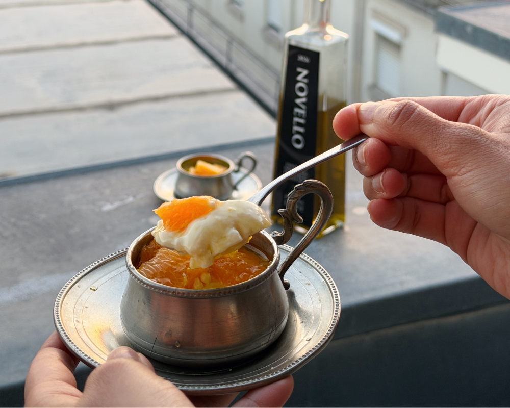  Spoonful of Greek yoghurt panna cotta with orange and olive oil 