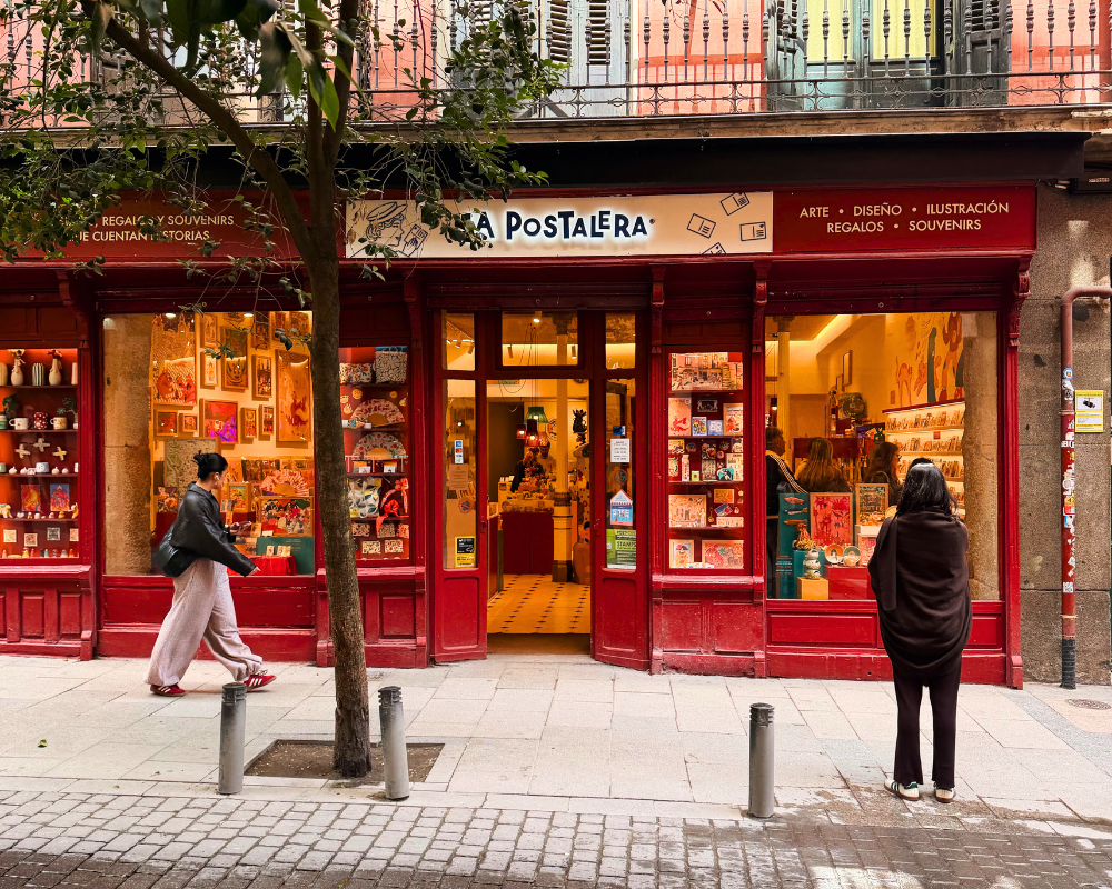  The bright red shopfront of La Postalera store in Madrid 