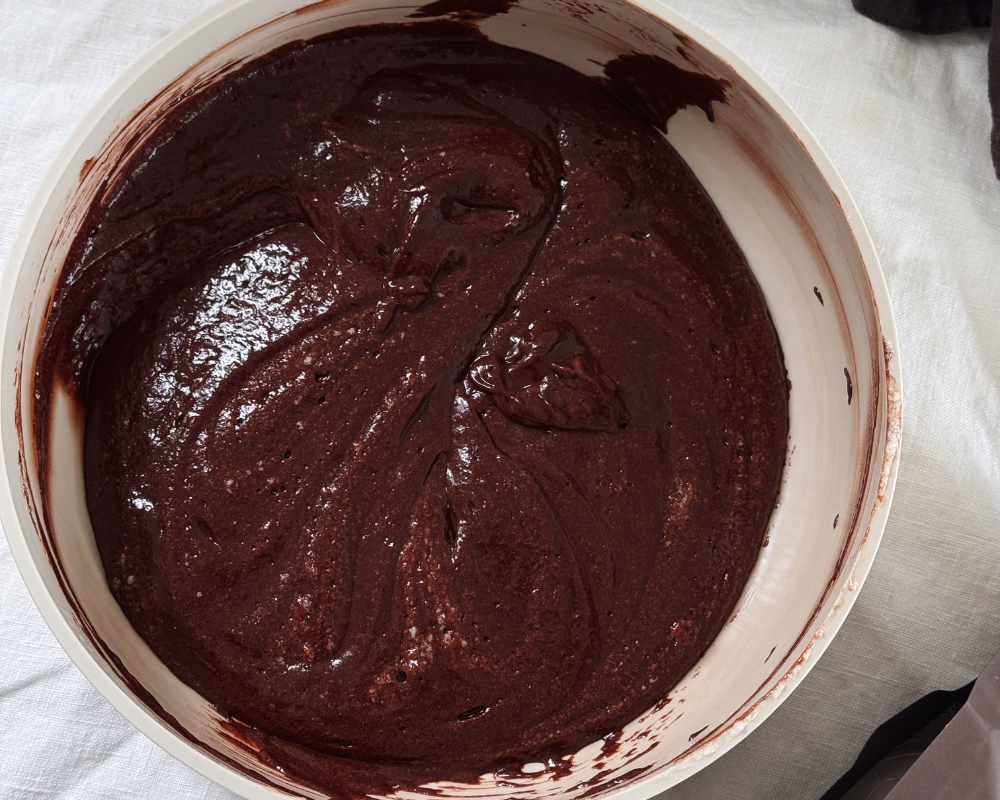  Baked chocolate ganache batter with egg whites folded into it  