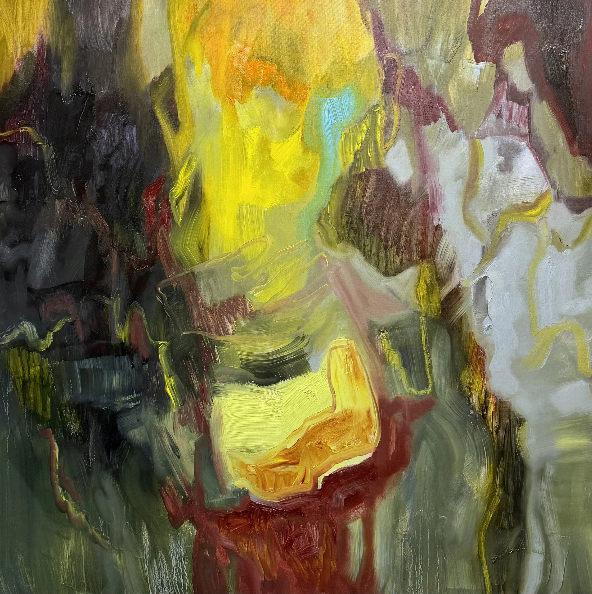 Oh! (2026, oil and oil bar on linen, 100 x 100 cm)