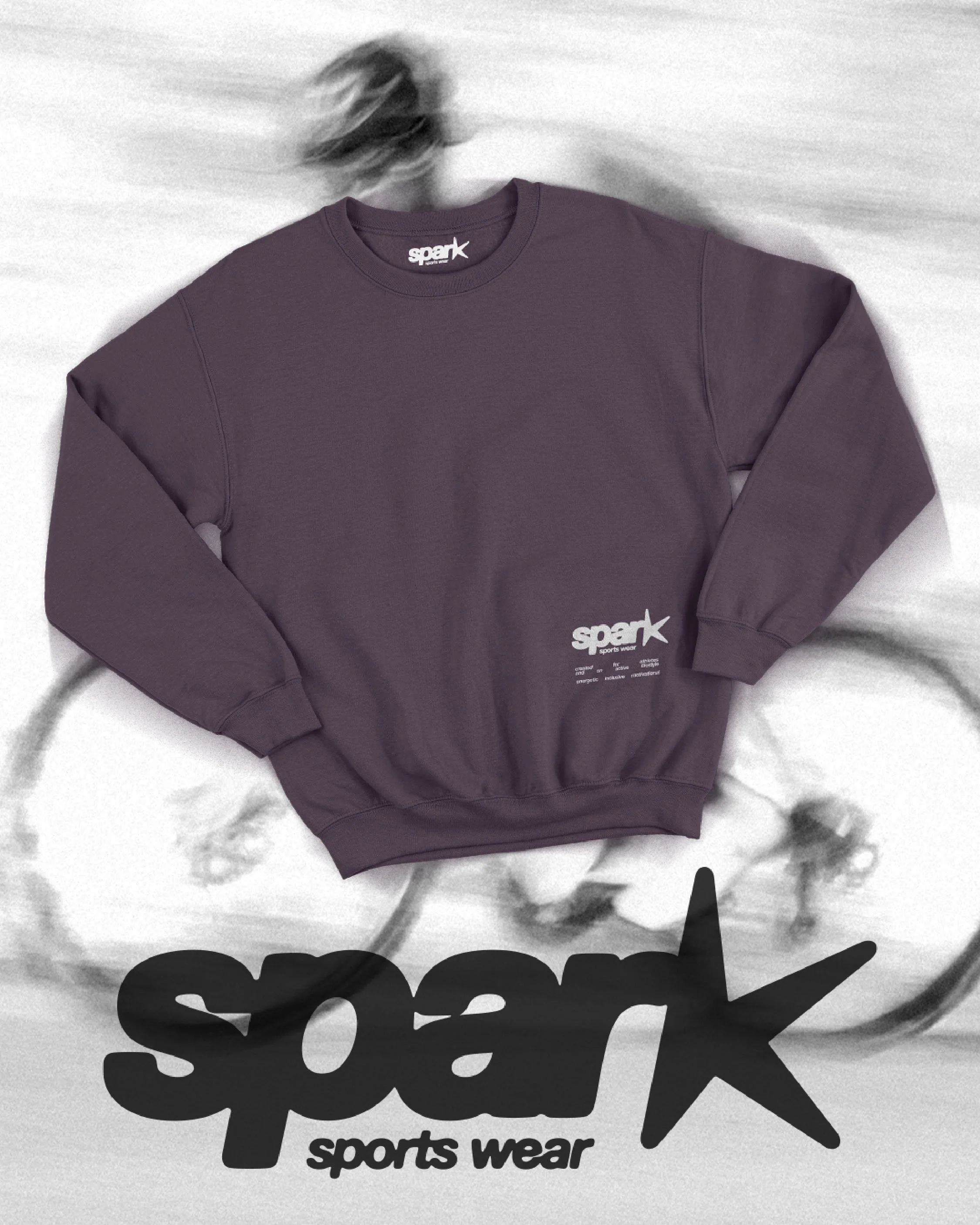 Sweater design for a sports brand names spark.