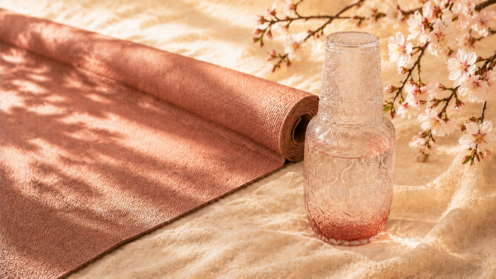 Yoga mat and water