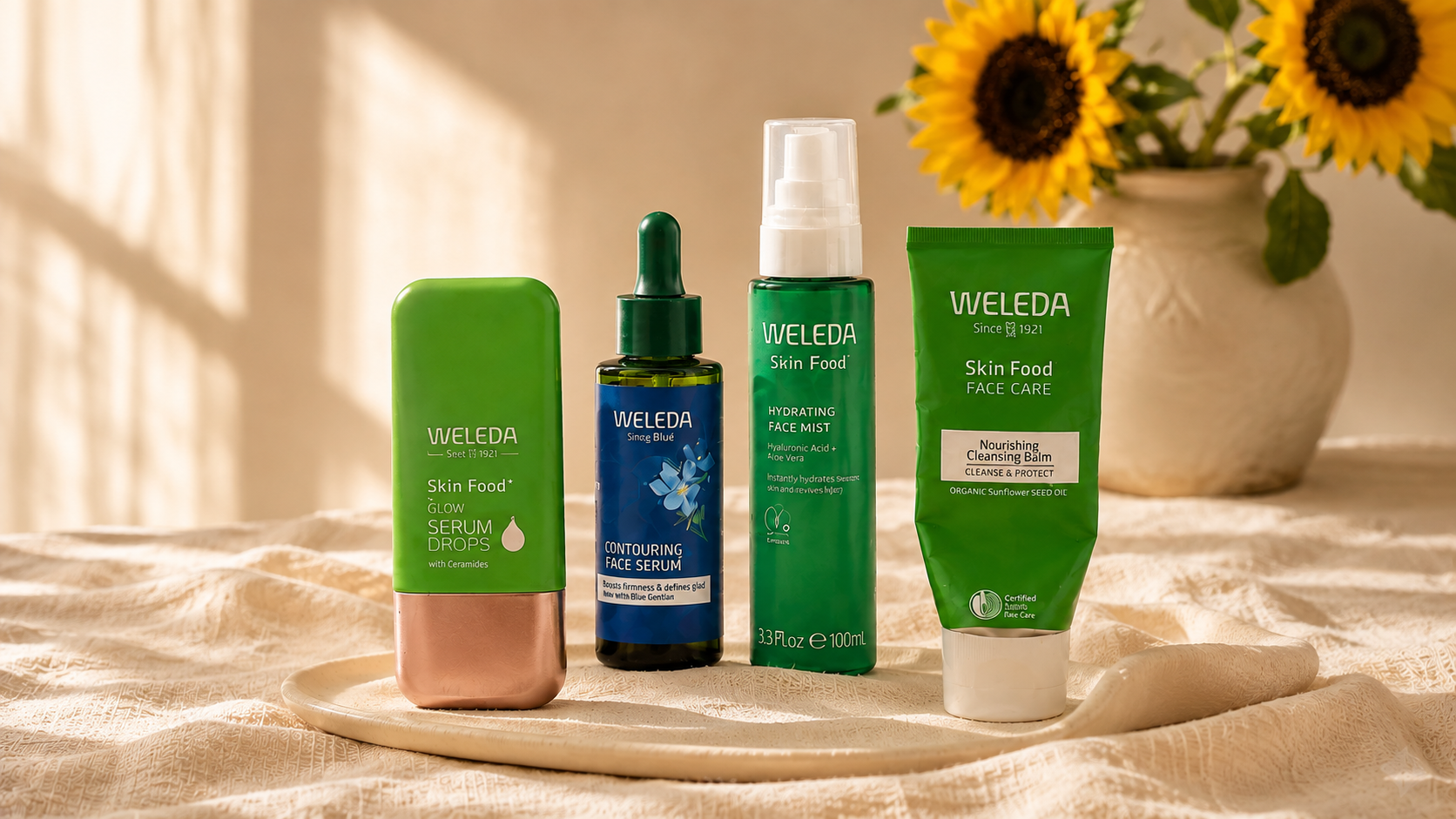 Weleda products and sunflowers