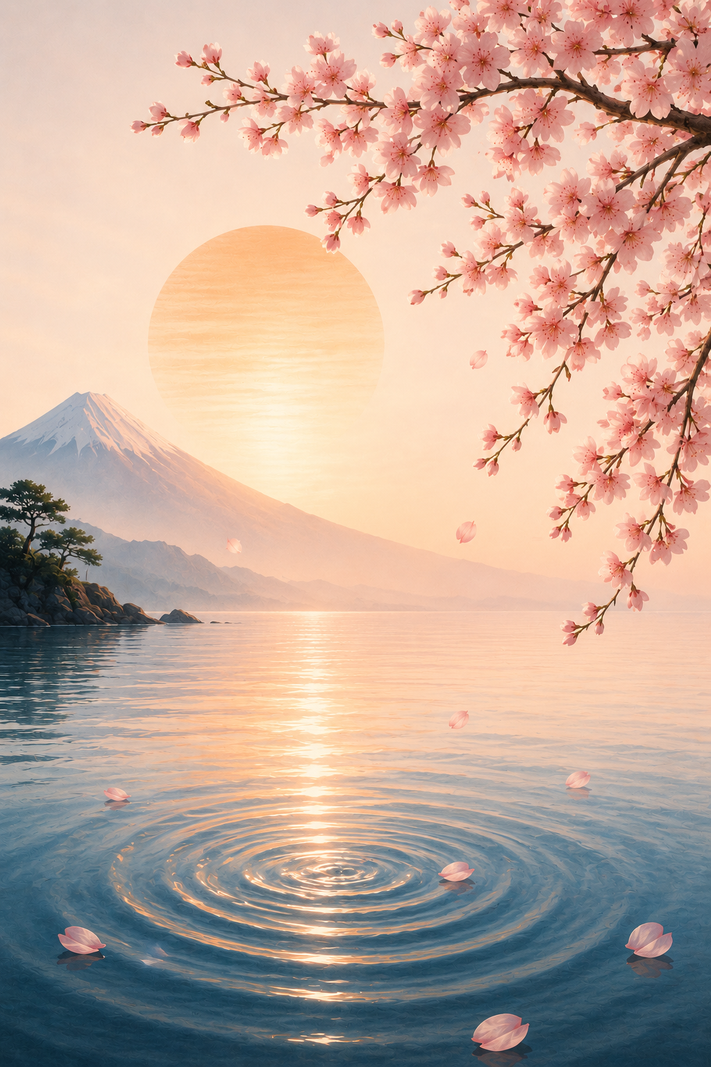 Sunset in distance gleaming on rippled water