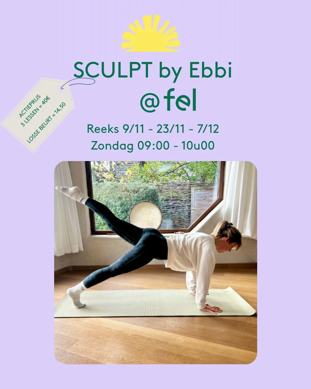 * NIEUW * SCULPT by Ebbi @sunnysidehubb 

💭 Een mix van high intensity movements, pilates, breathwork &amp; meditatie op beats

🫶🏽 Exercise body &amp; mind

🔆 Grounding practice om los te laten wat je niet meer nodig hebt 

☕ Energy boost - beter