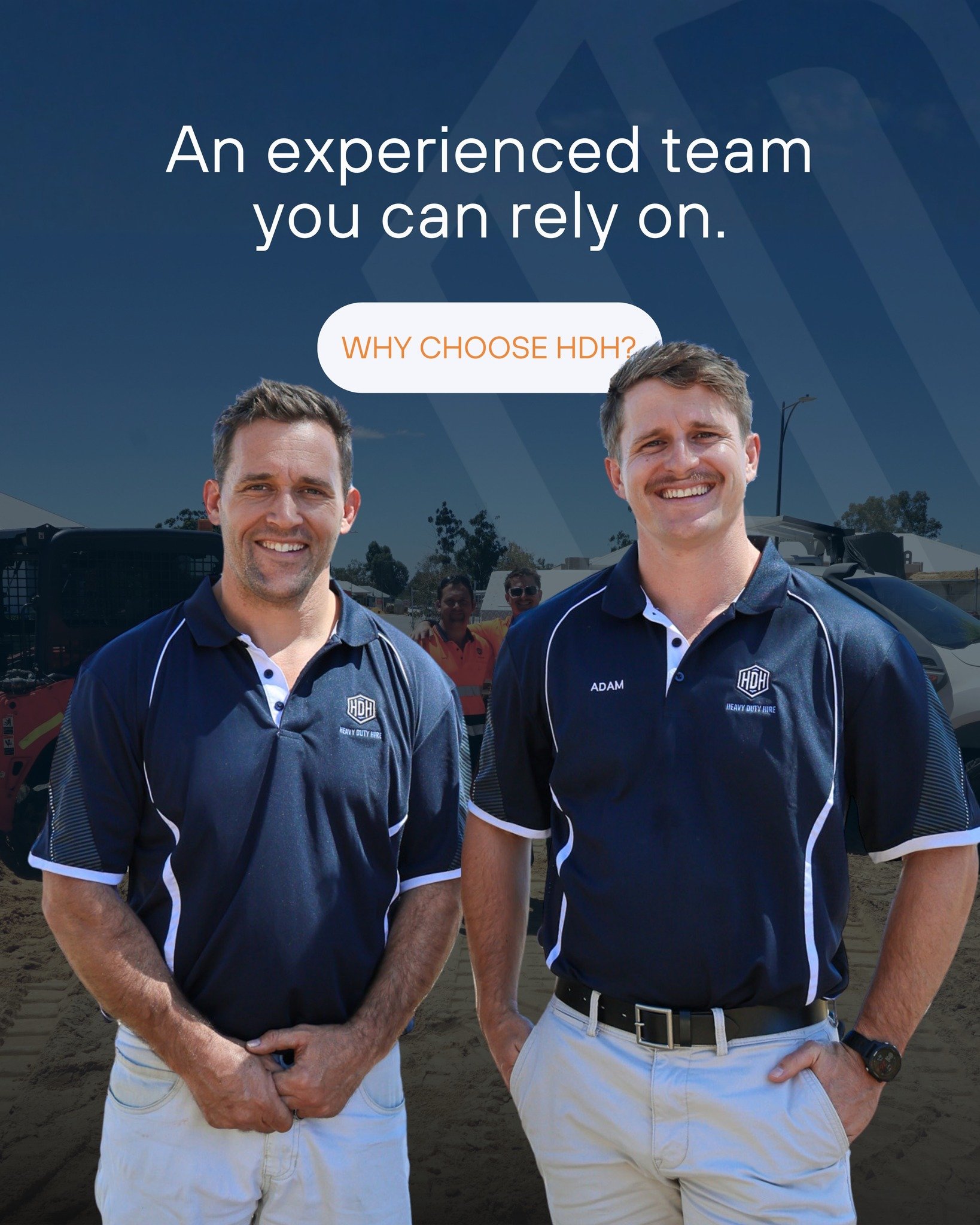A small team making a big impact in WA earthmoving!

G&rsquo;day! We&rsquo;re Adam and Mike, the directors behind HDH.

We&rsquo;re a small, hands-on team that genuinely cares about the projects we support across Perth and WA.

When you work with HDH