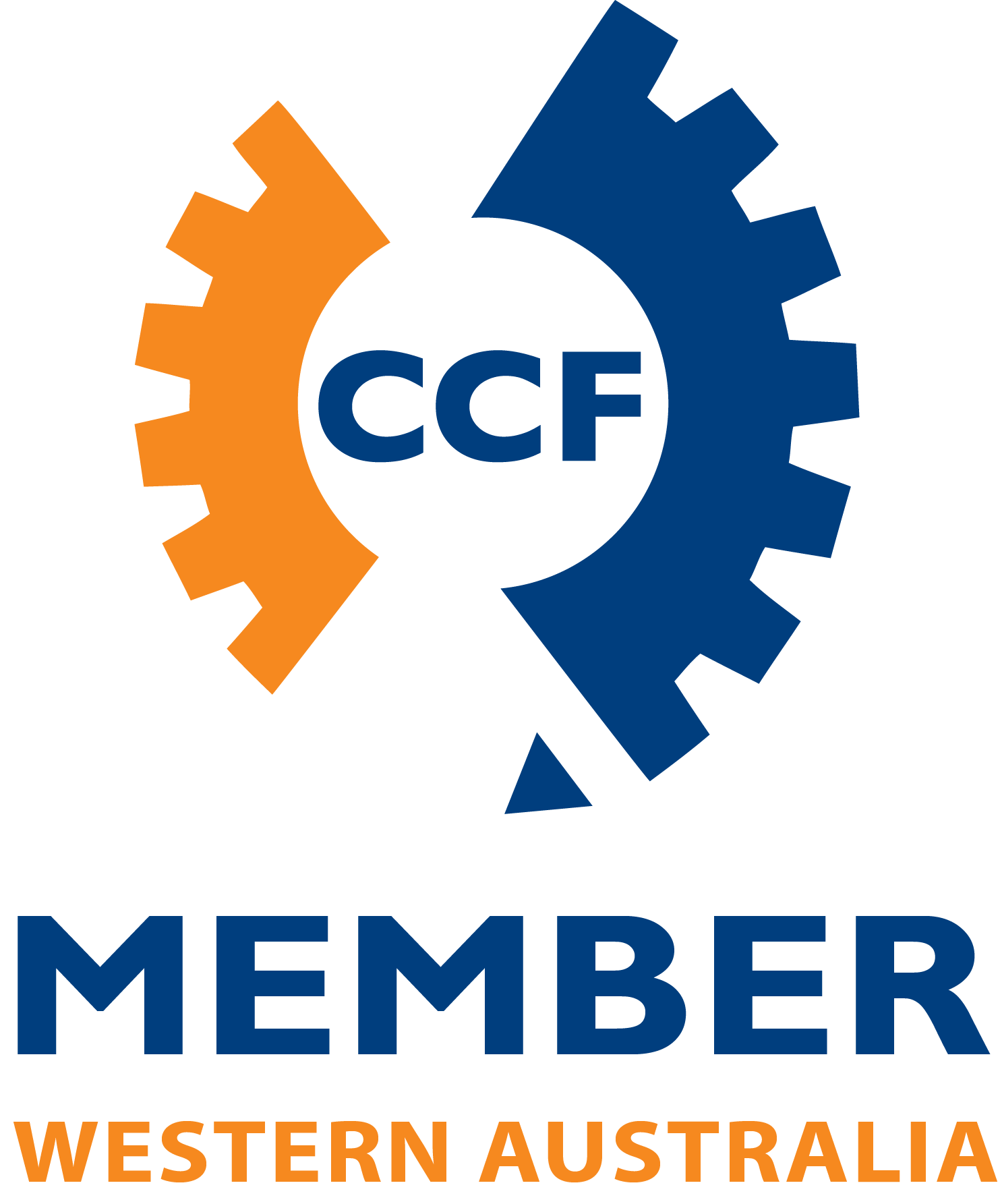 Logo with two gears, one orange and one blue, with the letters 'CCF' in the center, and the words 'MEMBER WESTERN AUSTRALIA' below.
