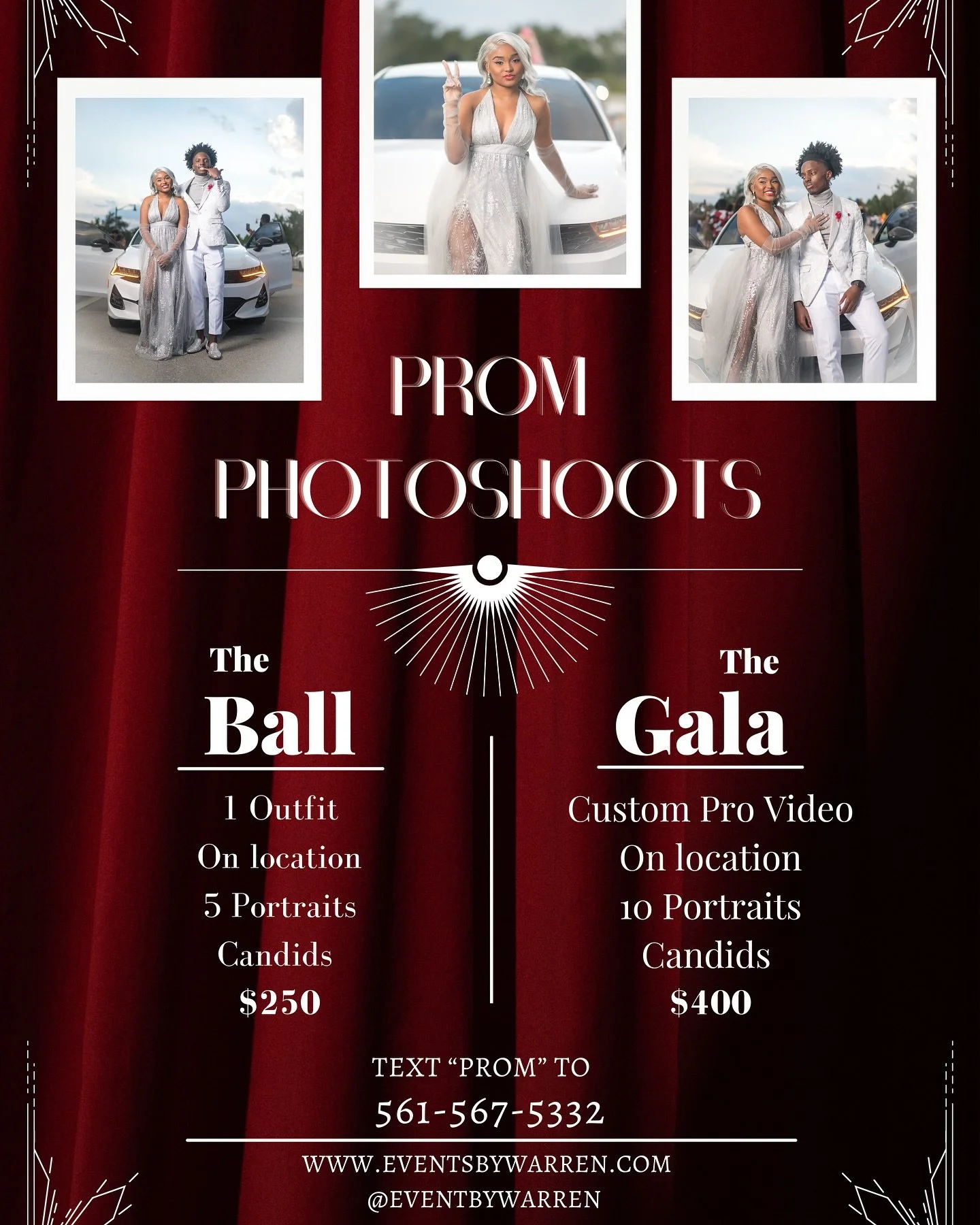 ✨ Capture the Magic of Prom Night! ✨

Prom is a night to remember&mdash;make sure your photos do it justice! 📸🎥 Secure your spot with a professional photographer who will bring out your best look and unforgettable moments.

📍 Now Booking Prom Sess