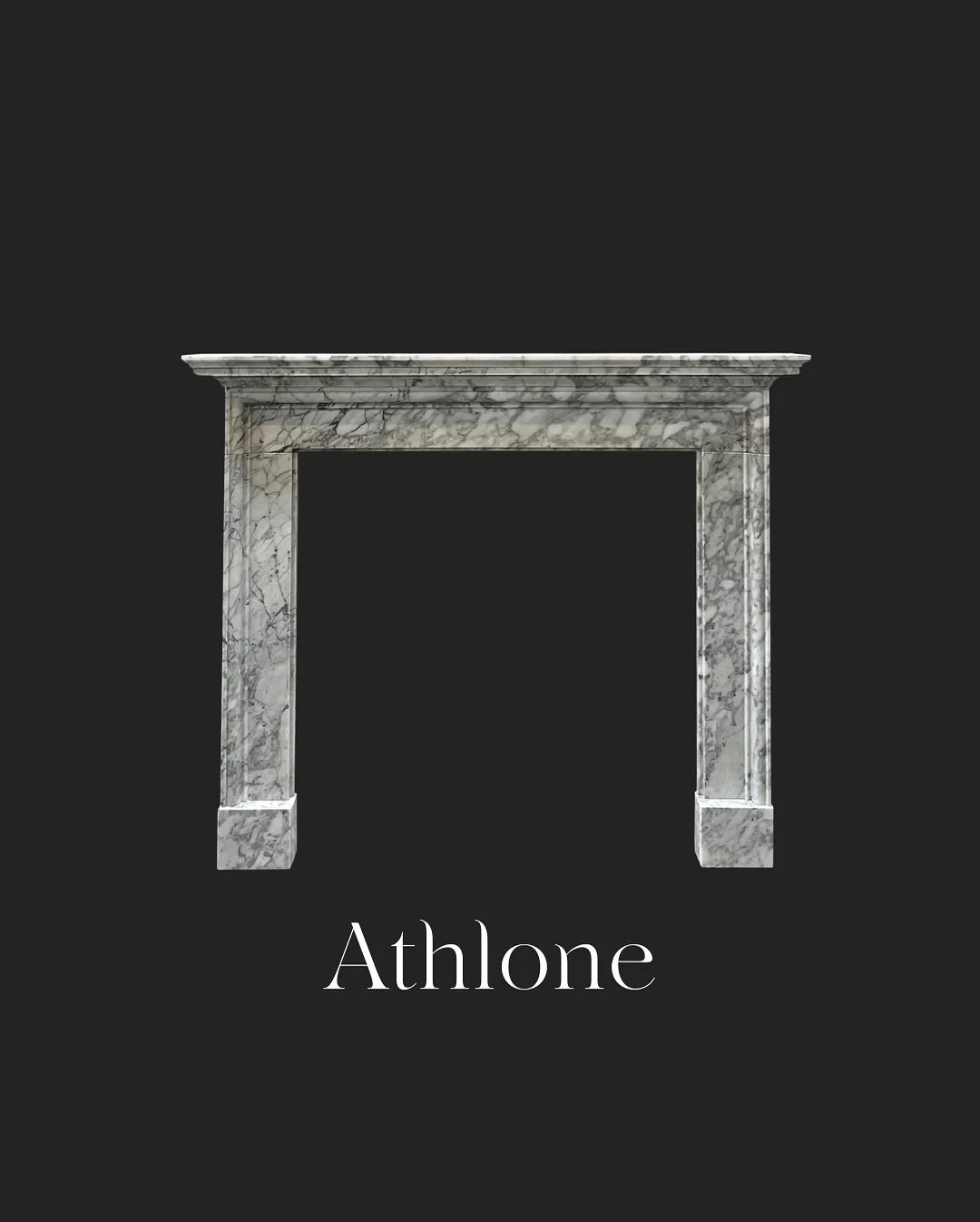 Sculpted from Carrara Bianco marble, our Athlone surround captures the purity of classical form with understated modernity. Its clean lines and fine detailing allow the natural veining of the stone to speak, a considered choice for interiors defined 