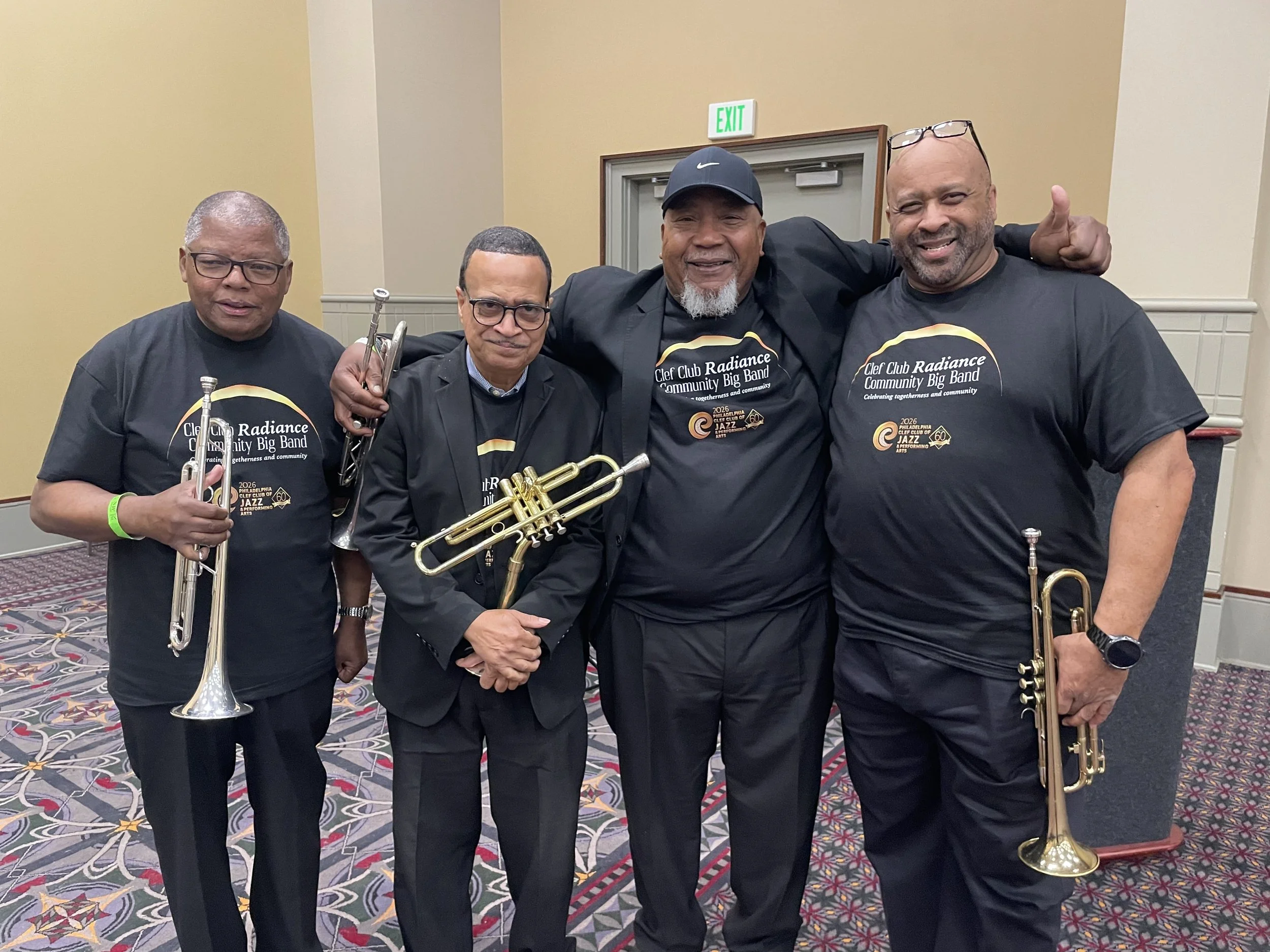 The "Radiance" Community Big Band trumpet section at the National Jazz Festival.