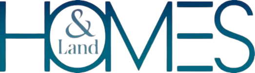 The logo of 'HOMES & Land' magazine in blue.