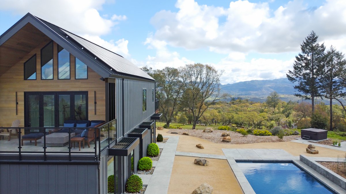 A black new build home looking over Sonoma Valley.