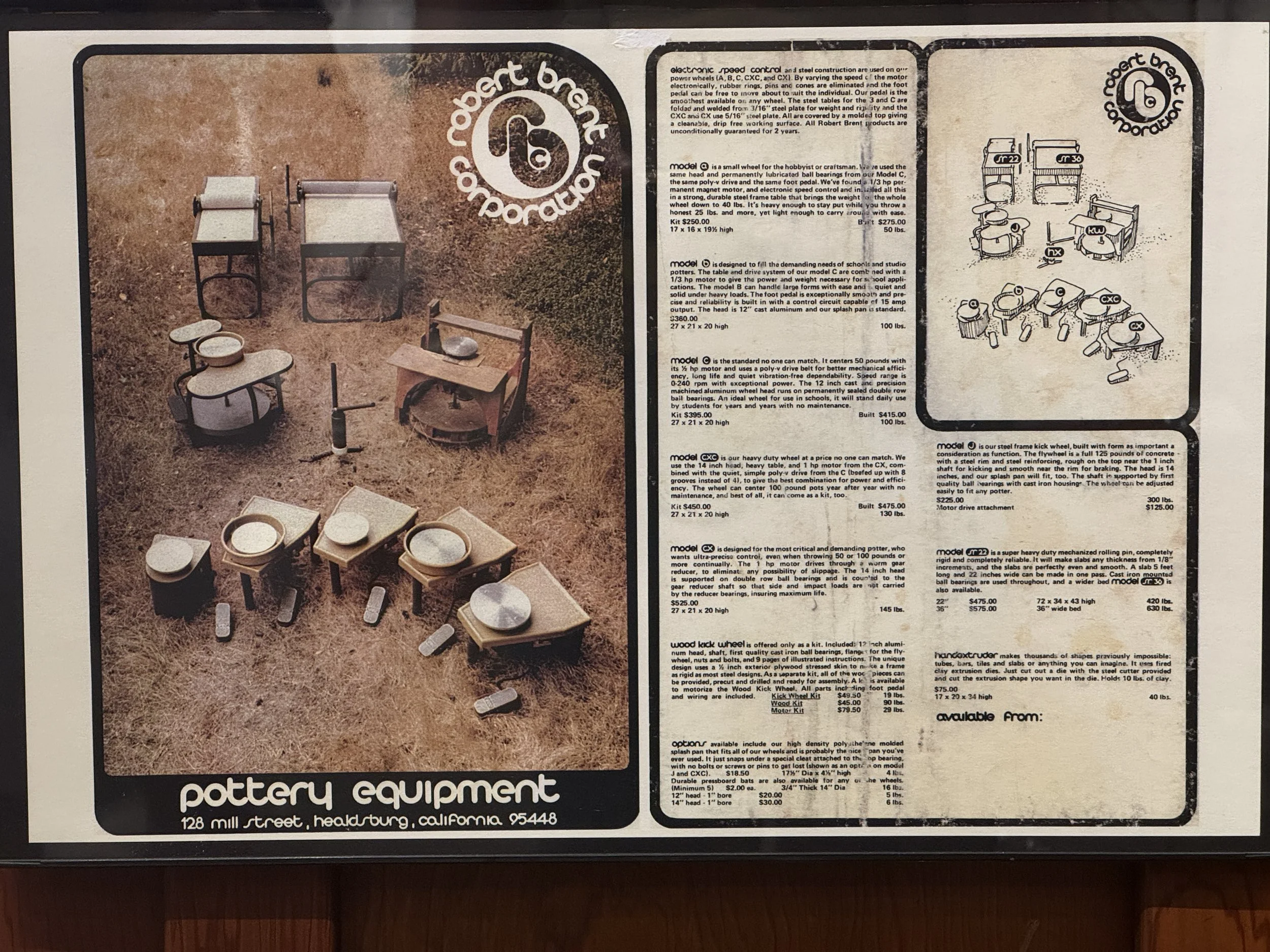 An advertisement from the 1970's for pottery equipment from Robert Brent.