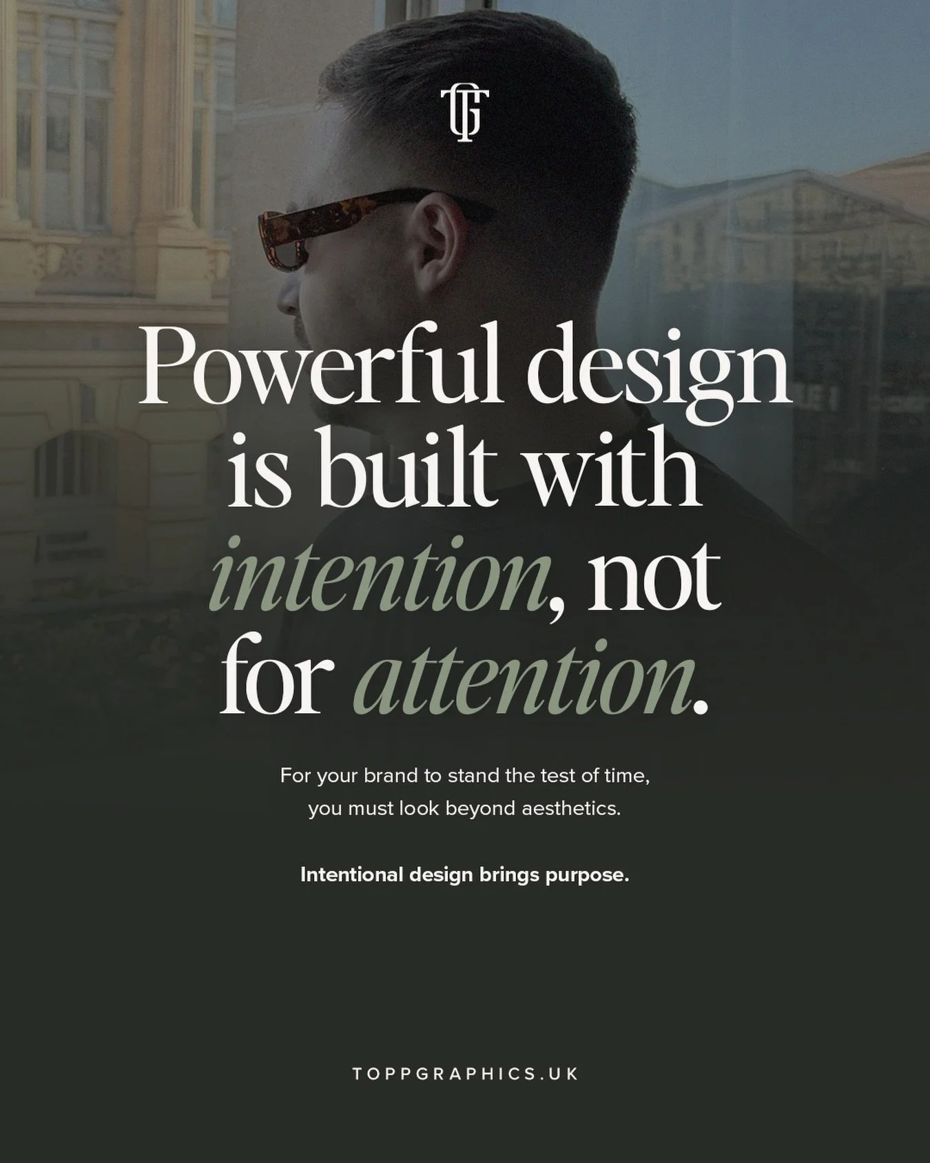 Anyone can make design look great.

But what truly sets you apart is intention.

When you design with intention, every choice has a purpose and every detail supports the messages.

That is why aesthetics should always come second.