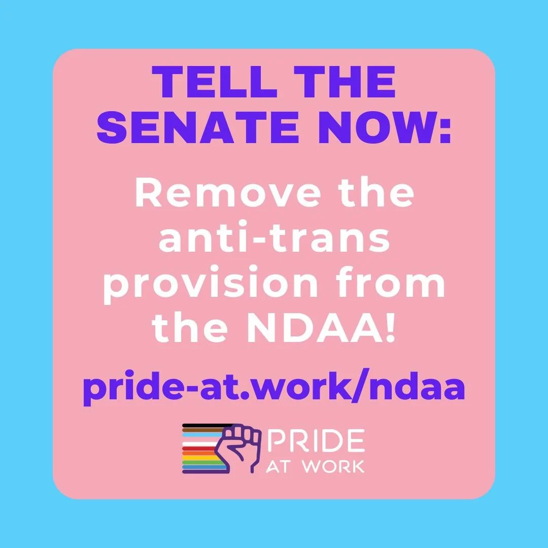 🚨ACTION ALERT: Link in bio

The U.S. Senate is set to vote on the NDAA (National Defense Authorization Act) this week, but it currently contains a one-sentence provision that would deny gender affirming healthcare to the children of service members.