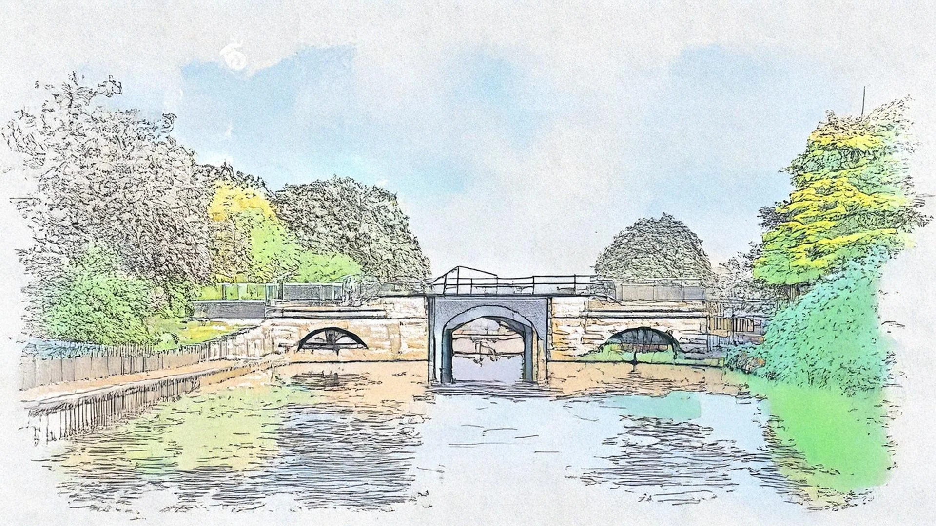 An artistic impression pastel drawing of Five Rise Locks in Bingley where James Pearson offers Counselling