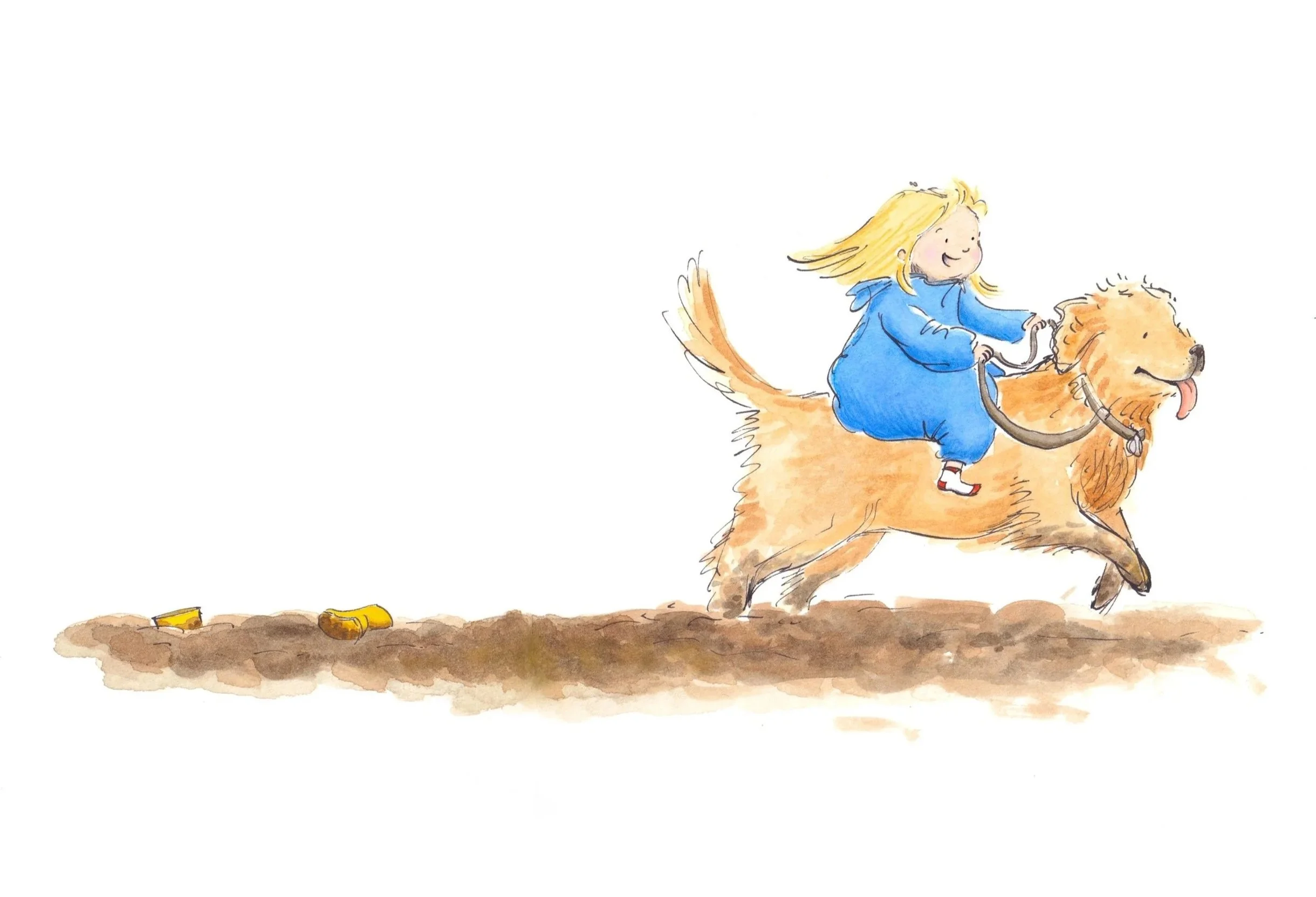 illustration of child rescued from mud by pet dog