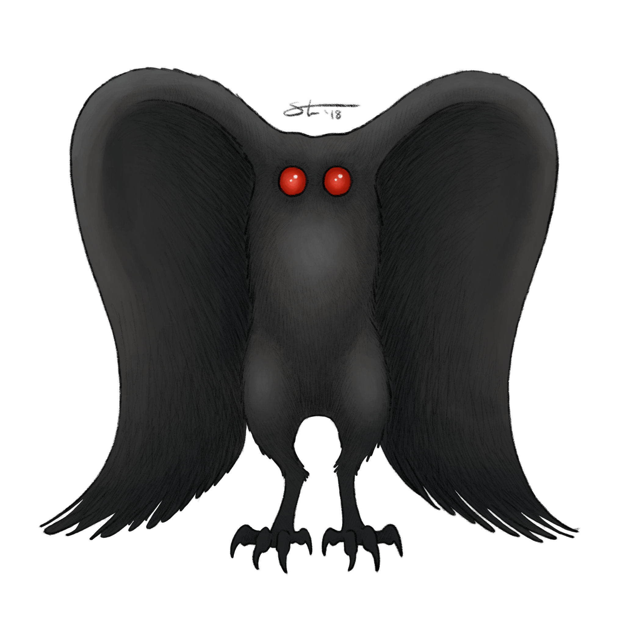 Mothman, the famous West Virginia cryptid. I gave it owl-like legs as a nod to the original sighting being a misidentified barred owl.