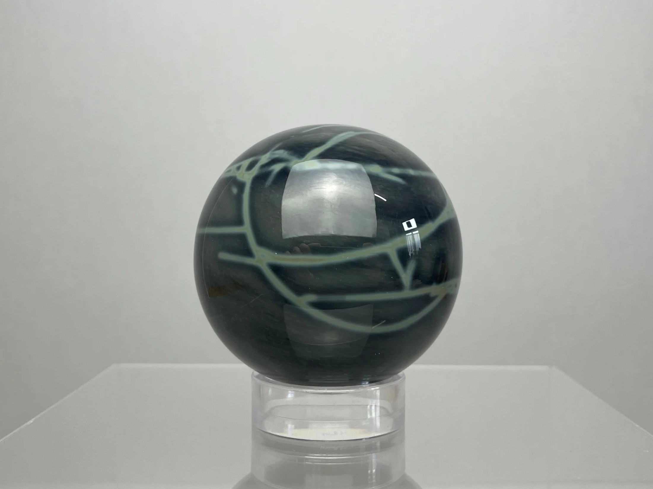 Spider Web Obsidian polished sphere 2.55 inches, Mexico