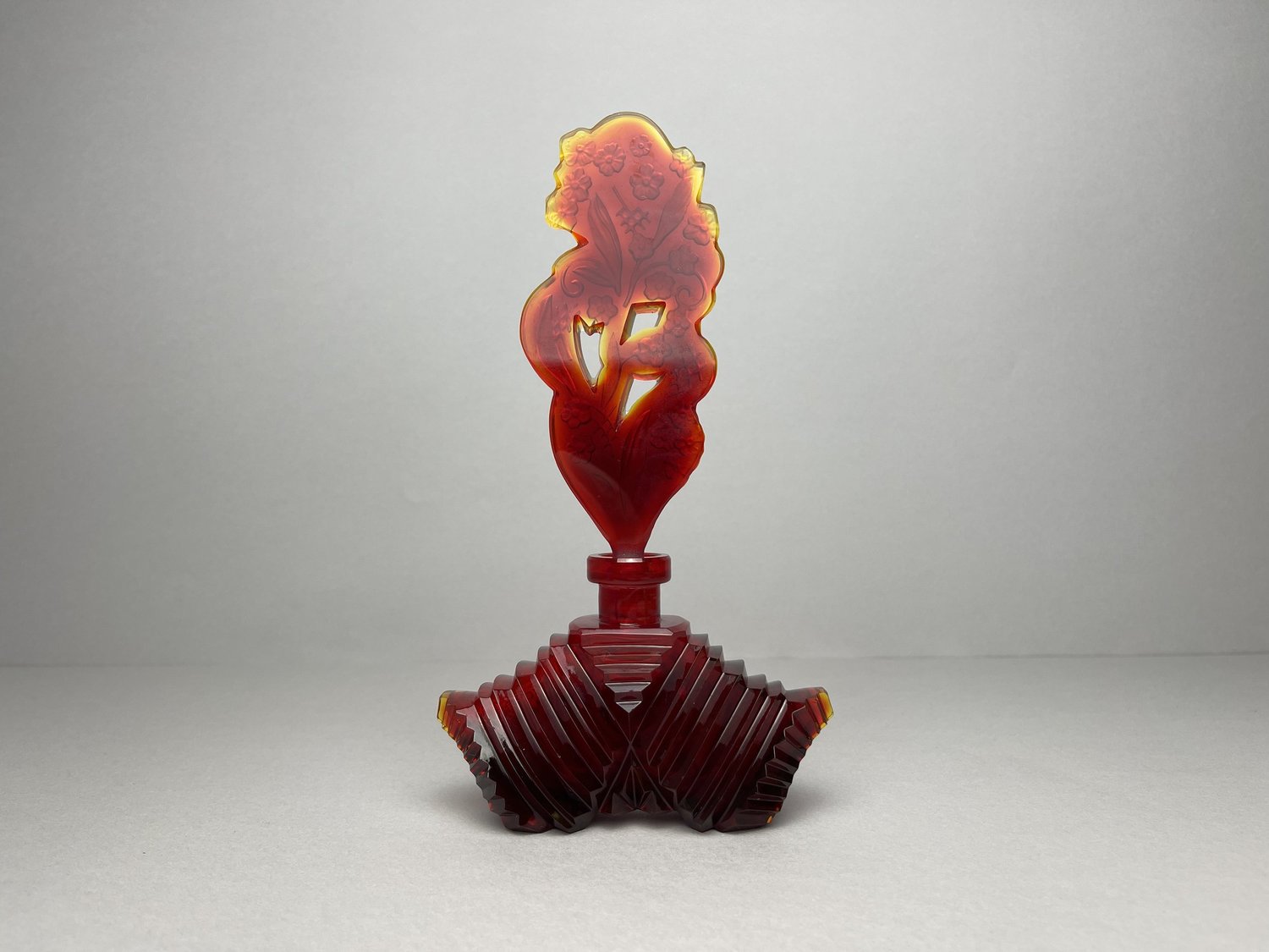 Signed Antique J. Pesnicak Ruby Art Deco Glass Perfume Bottle