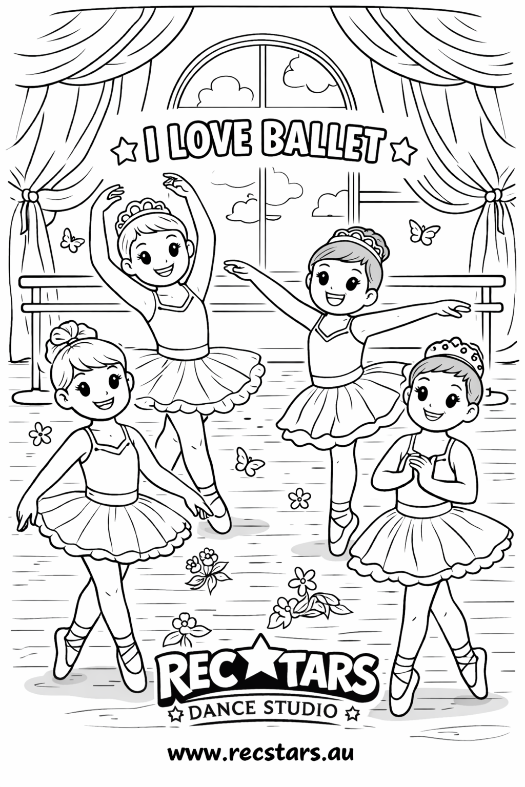Rec Stars Dance Studio - I Love Ballet Colouring in Page