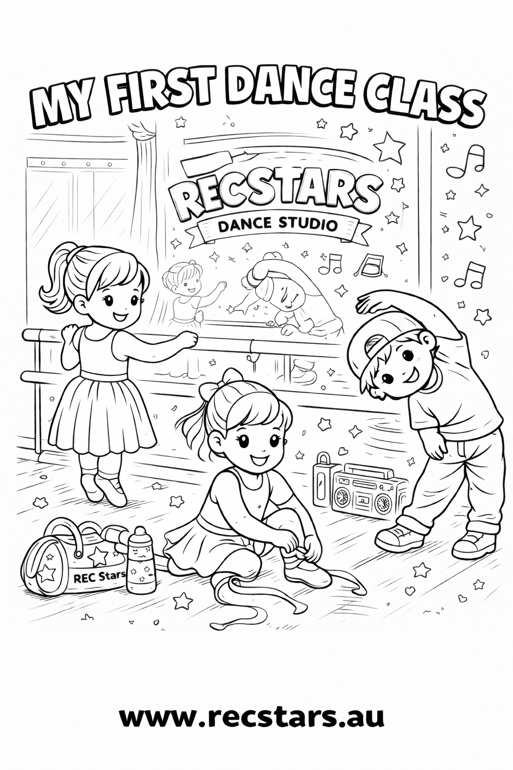 Rec Stars Dance Studio - My First Dance Class Colouring in Page