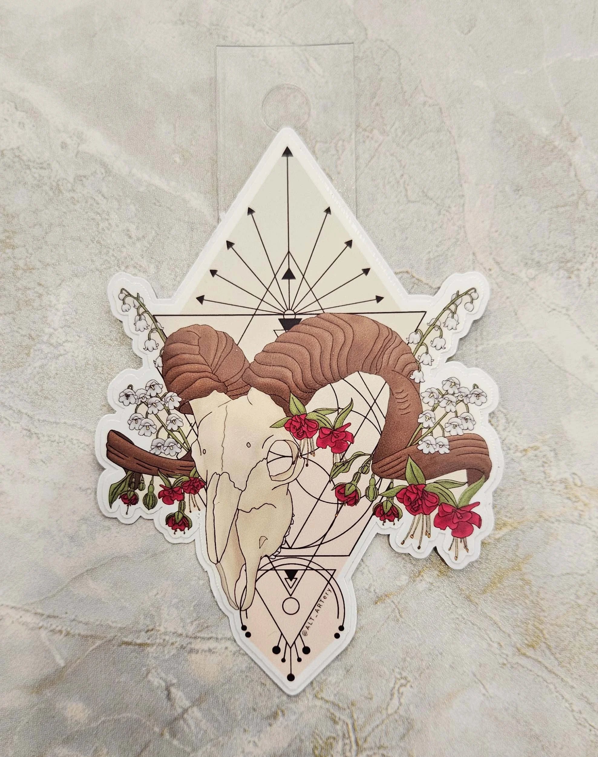 Ram Skull with Flowers Sticker