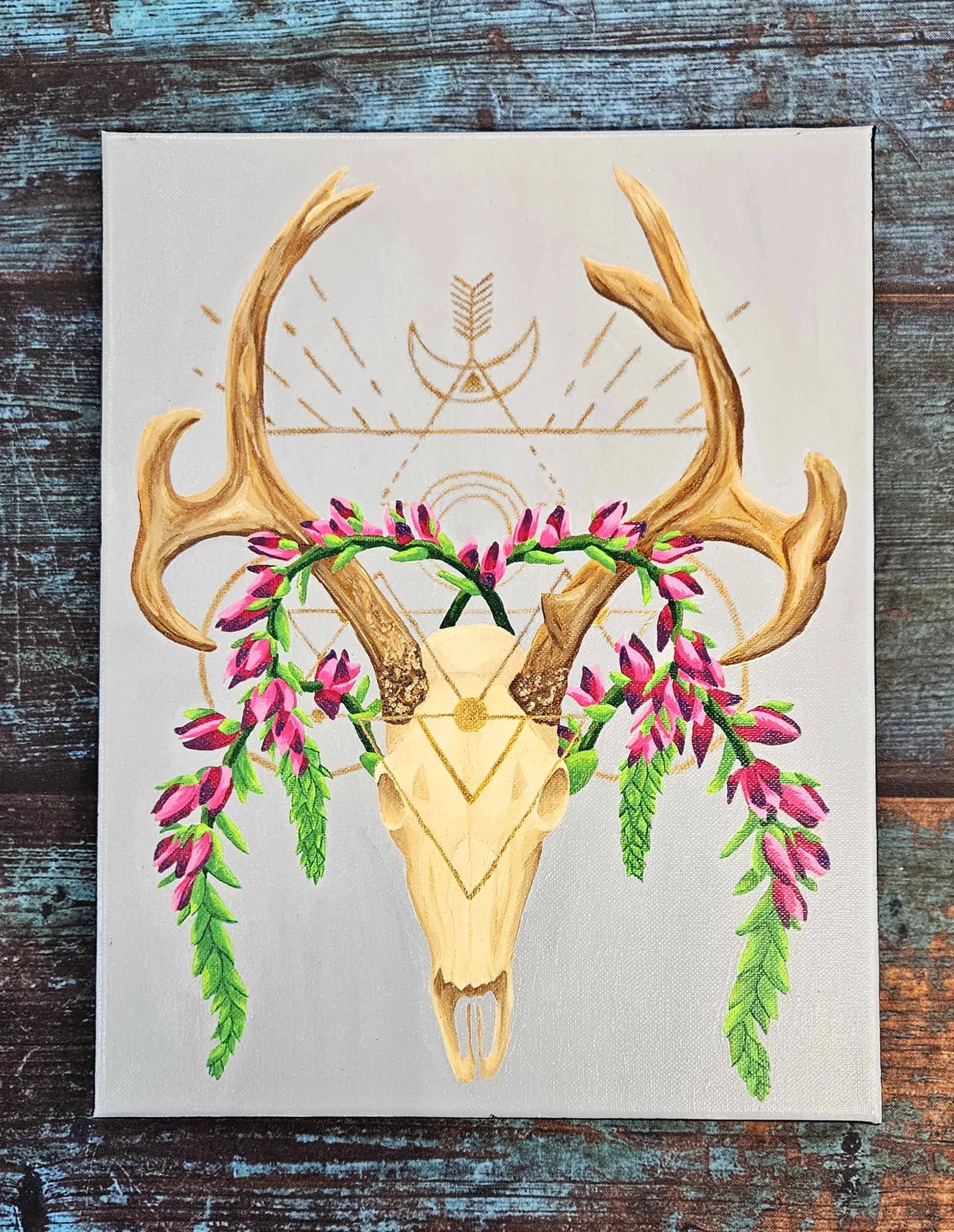 Deer Skull with Succulents and Geometry