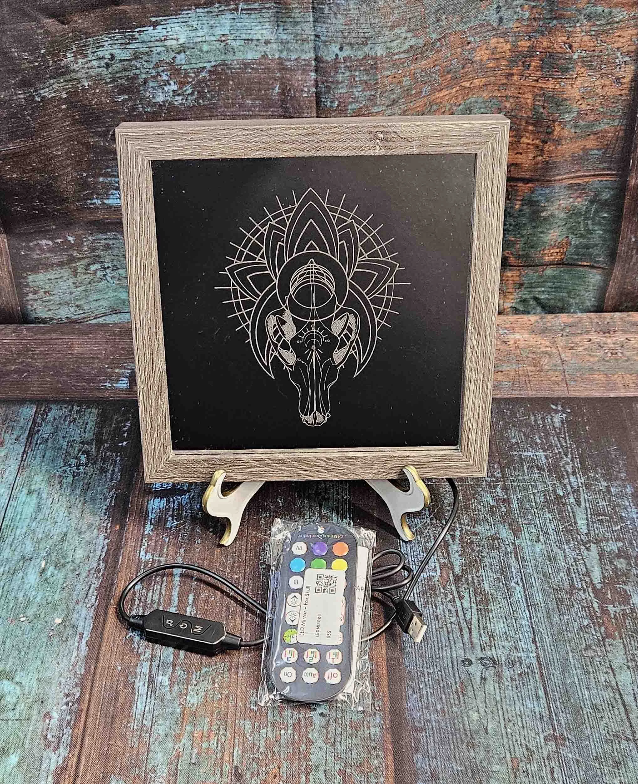 Laser Etched Light up Mirror with Timber Wolf Skull