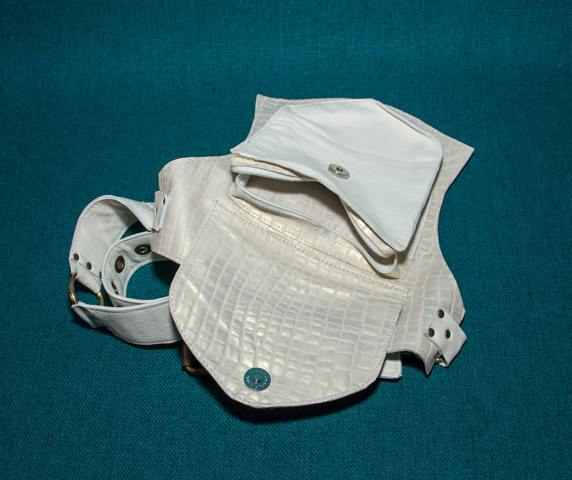 White Leather Single Hip Pouch