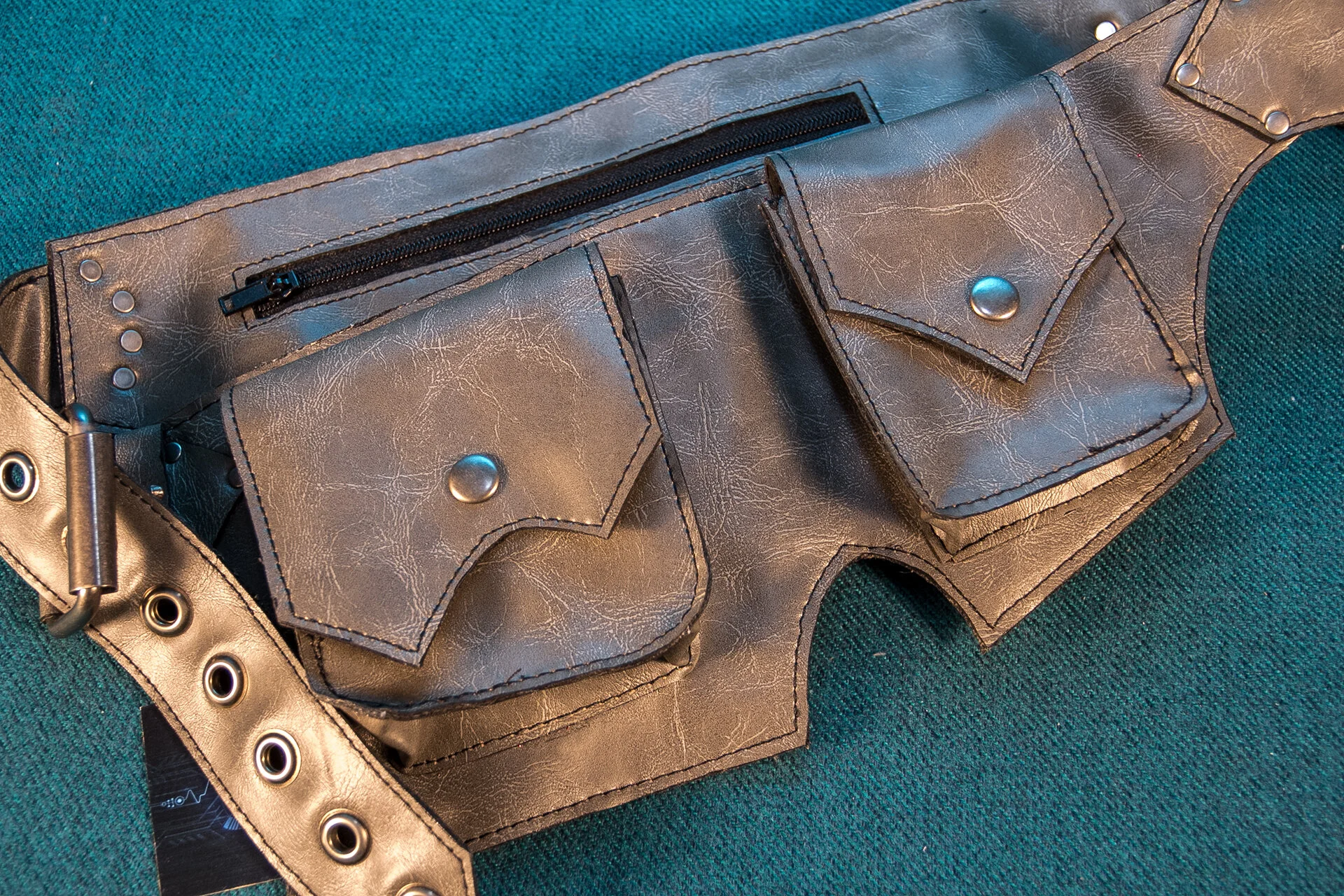 Grey Faux Leather Double Hip Pouch